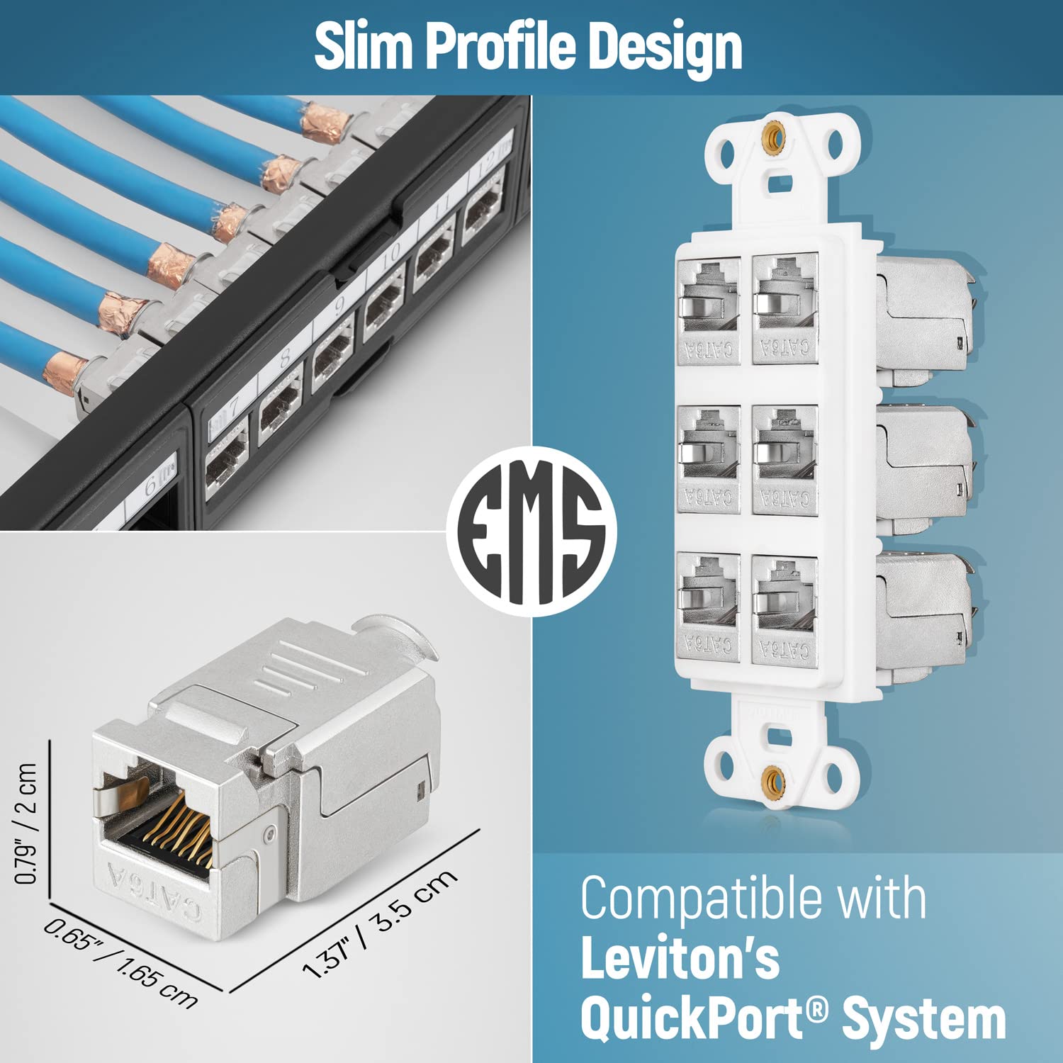Everest Media Solutions RJ45 Shielded Keystone Jack - 24-Pack - Slim Profile, 90 Degrees, F/STP Female Connector - Tested for CAT5e, CAT6, CAT6A, CAT7 - up to 10GB Speed