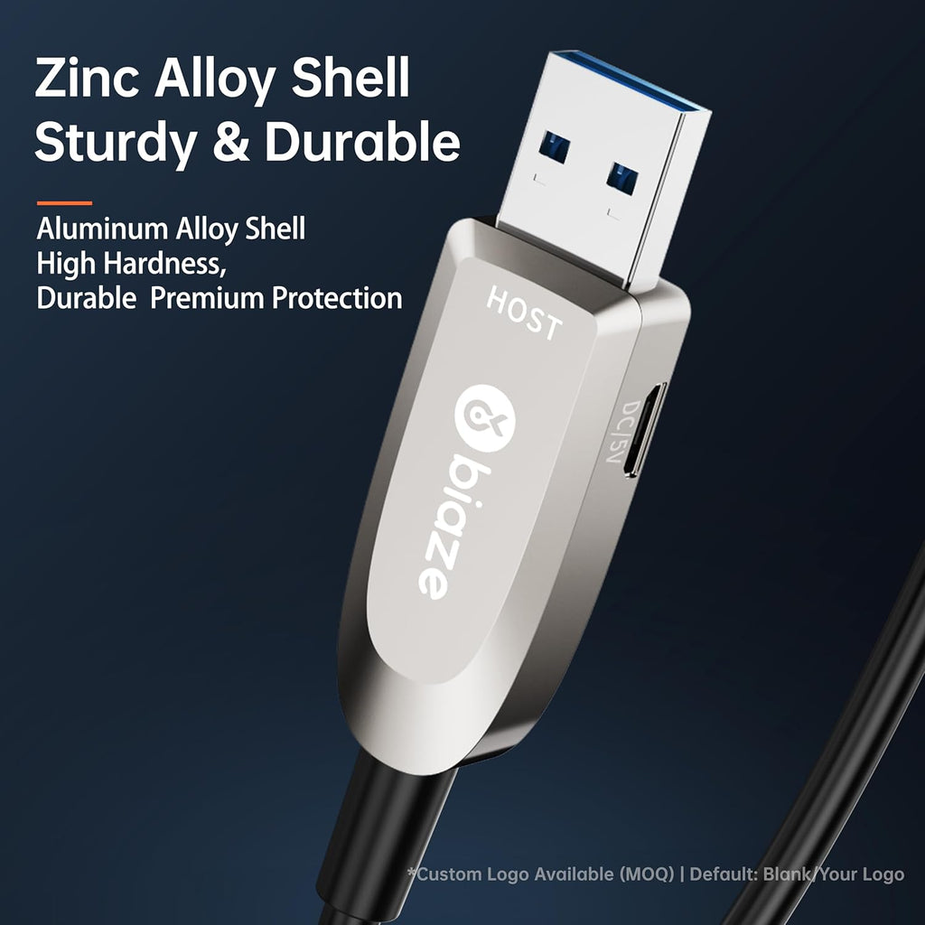 Active Optical USB 3.0 Extension Cable Fiber Optic Type A Male to Female USB Extension Cord USB Extender 5Gbps Data Transfer for Webcam,Gamera, USB Hub, Keyboard, Hard Drive, Printer(50ft)