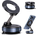 Vacuum Magnetic Suction Phone Holder, Foldable and Retractable Hands-Free Suction Cup Phone Mount for Car/Gym/Mirror/Smooth Surface, Compatible with iPhone Android and All Smartphones (Black)