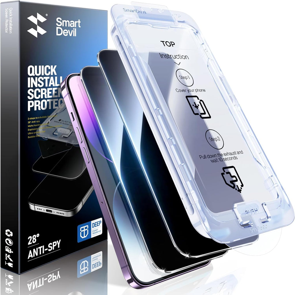 SMARTDEVIL 2PACK Privacy Screen Protector for iPhone 14 Pro Max 6.7inch Shatterproof Tempered Glass [True 28°Anti Spy] [9H Hardness] [Auto Dust-Elimination Install], [Bubble Free]