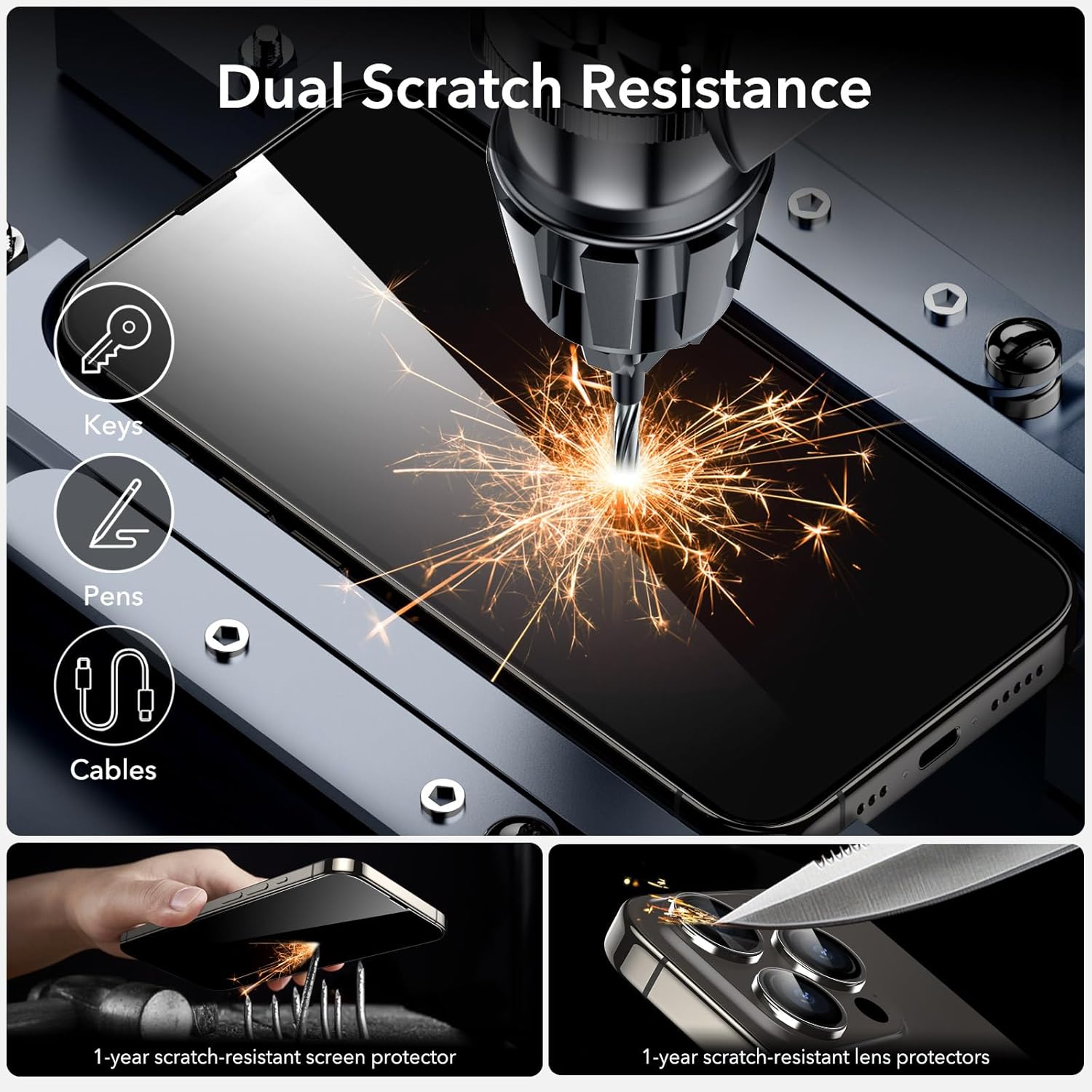 ESR for iPhone 14 Pro Screen Protector Set, 3 Tempered-Glass Screen Protectors and 1 Set of Camera Lens Protectors, Smooth Rounded Edges, Full-Coverage Military-Grade Protection, Scratch Resistant