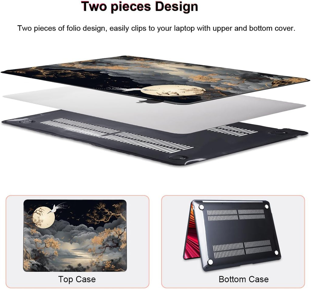 for MacBook Air 13 inch Case 2021 2020 2019 2018 Release A2337 M1 A2179 A1932 with Touch ID, Crystal Black Pattern Plastic Hard Shell Case Cover for Mac Air 13 M1, Tide Illustration 2