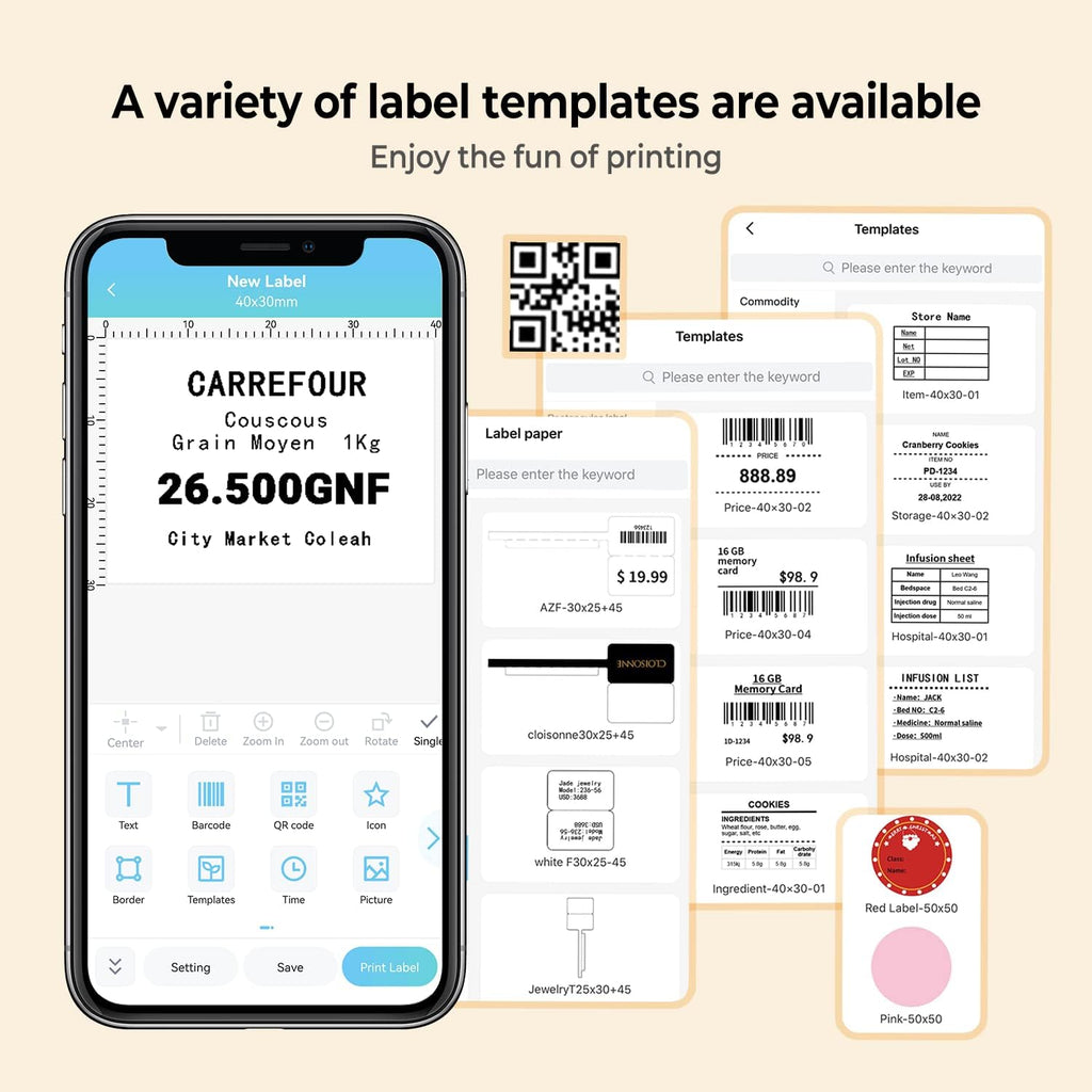 Phomemo M110 Label Maker Machine-Barcode Label Printer, Portable Sticker Maker for Price Tag, Logo,Address, Mailing, Home, Office & Small Business, Compatible with Phones&PC Orange
