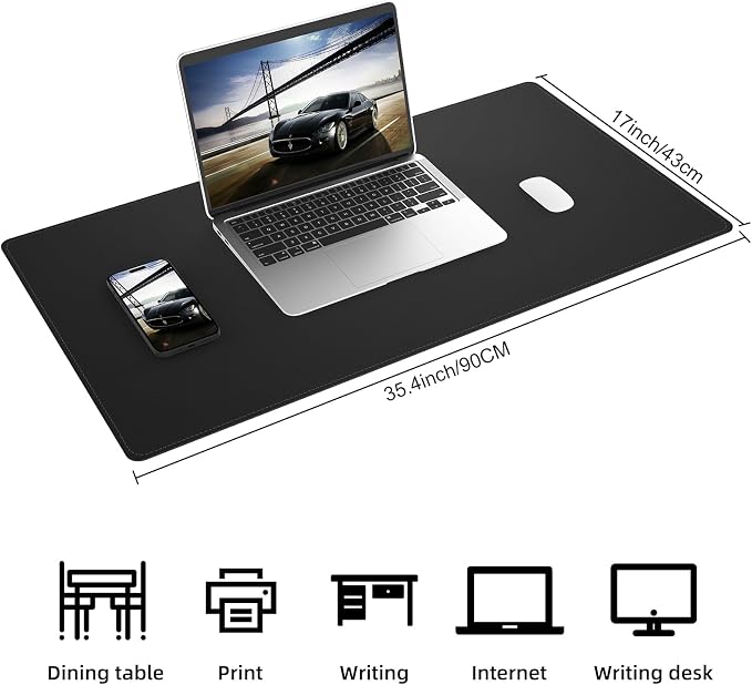 AFIING Desk Mat 35.4" x 17", Cork & PU Leather Desk Pad, Waterproof Desk - Image 3