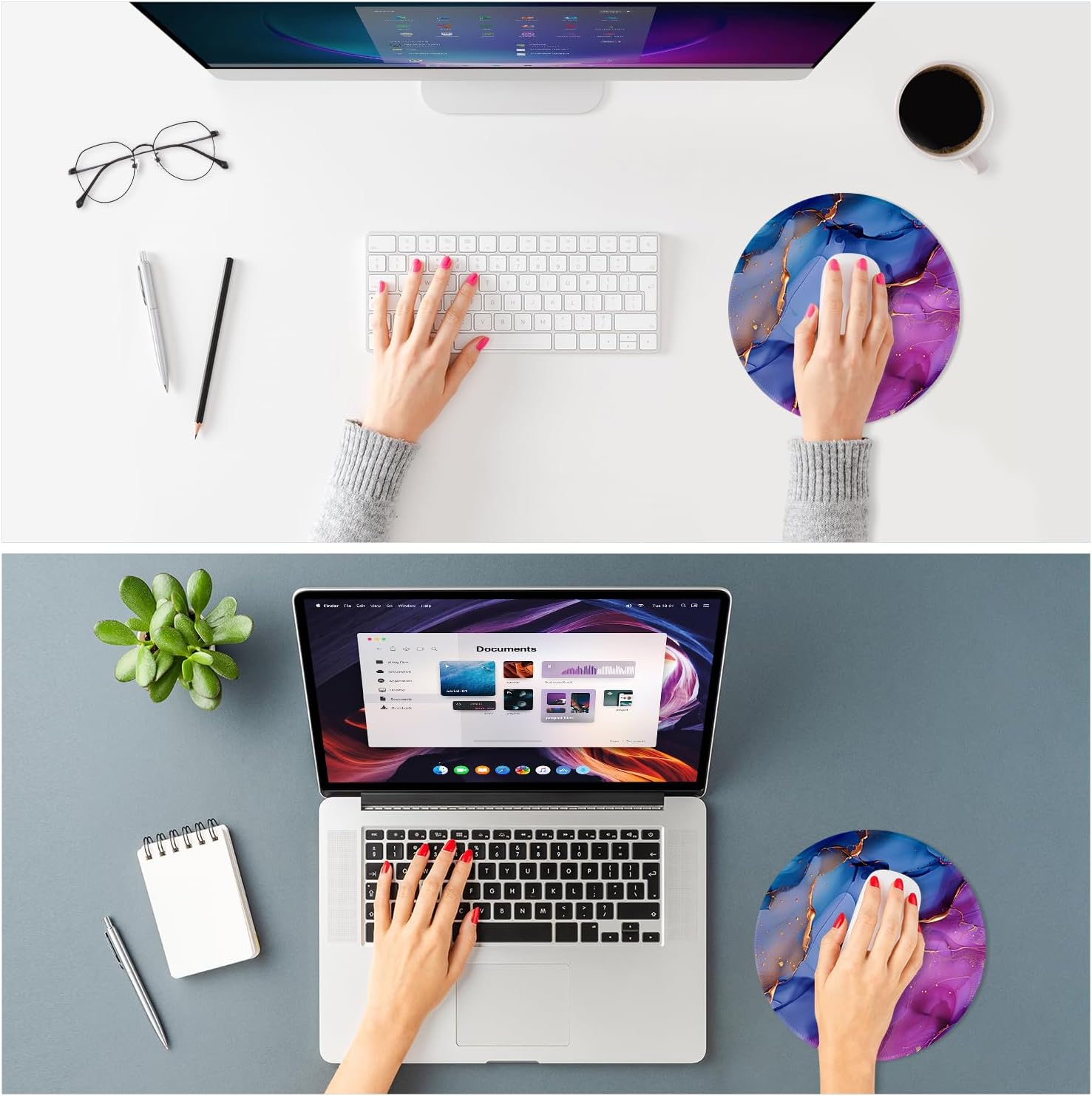 ITNRSIIET Mouse Pad Non-Slip Rubber Base Smooth Surface Stitched Edges Waterproof Durable Compatible with All Mice for Office & Gaming, Desk Accessory, Diameter 8.7 inch, LiquidGold