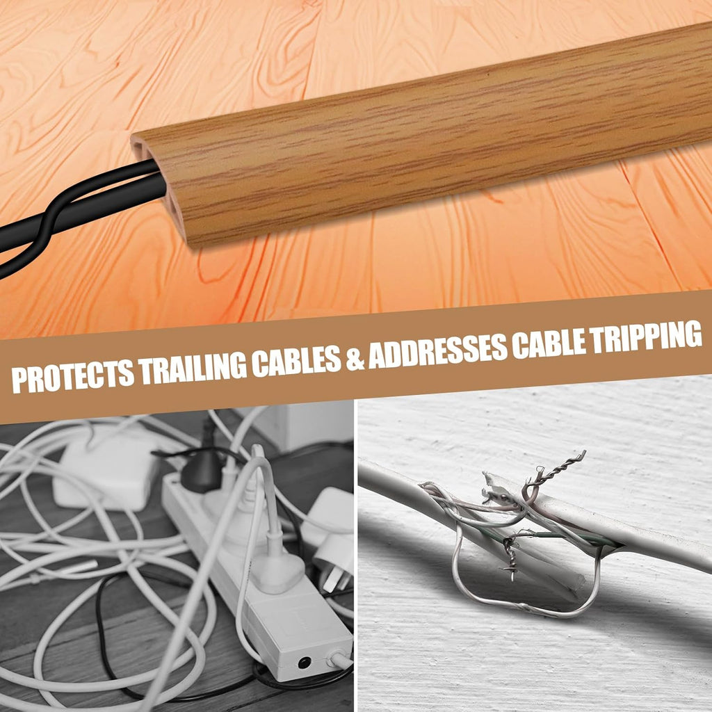 Floor Cord Cover Self Adhesive Cord Hider,20FT Cable Management, Extension Strip Protector for Wires, Prevent Cable Trips for Offices, Gyms, Exhibitions Cavity:0.47"(W) x 0.35"(H) Brown Wood