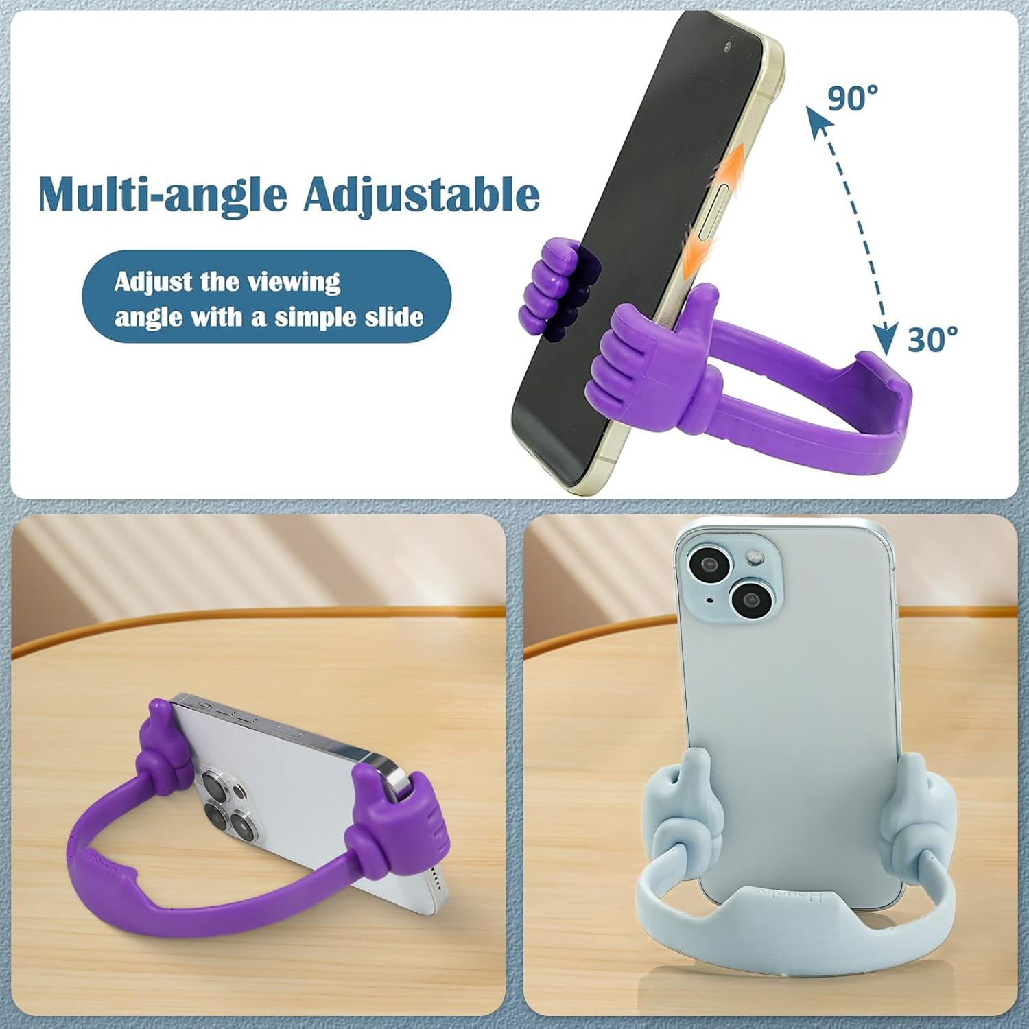 Honsky Cell Phone Stand Holder 2-Pack,Thumbs Up Lazy Phone Stand,Universal Adjustable Flexible Dock for All Phones & Tablets,Cute Stocking Stuffer Gift for Teen Girls,Purple