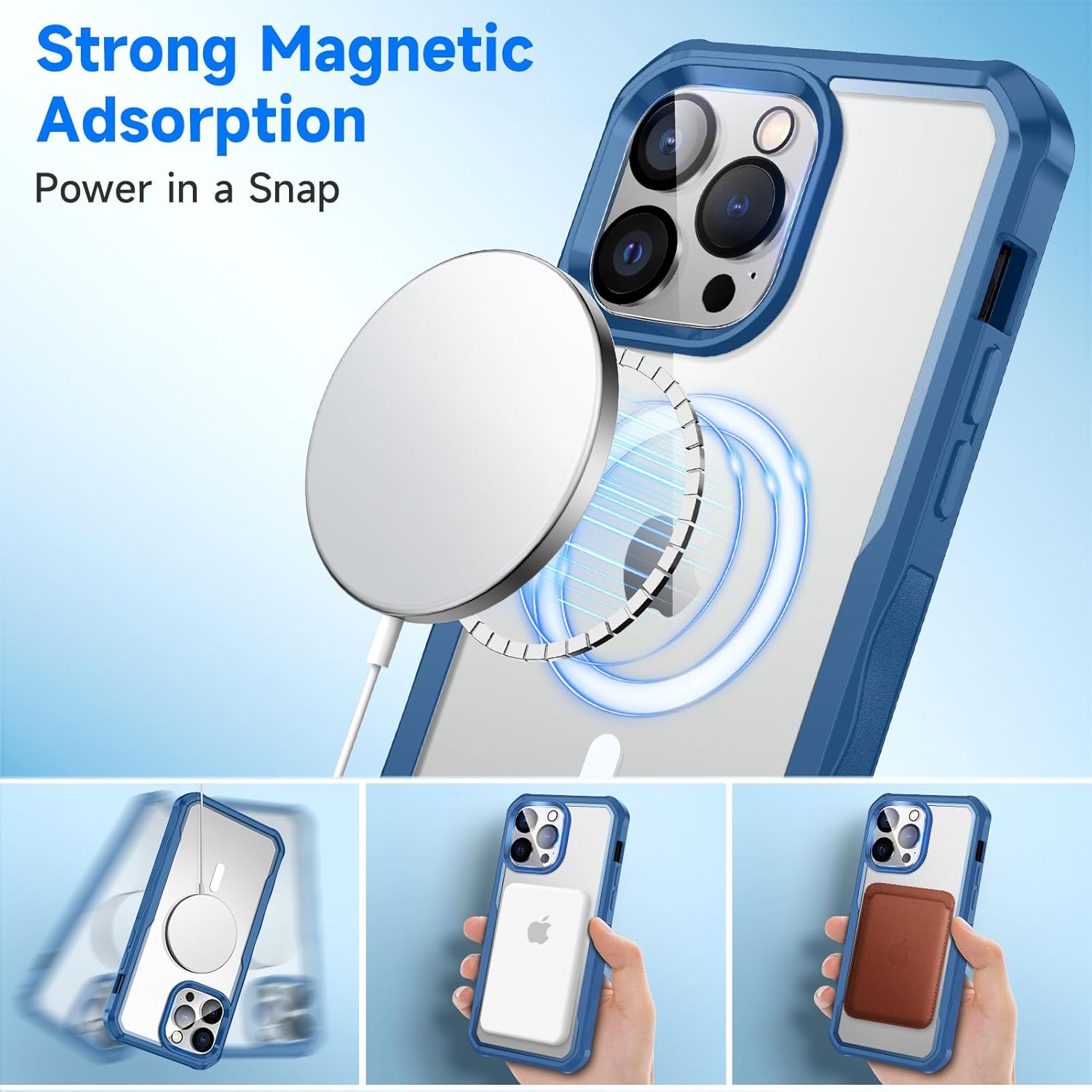 seacosmo for iPhone 14 Pro Max Case, Full Body Bumper with Built-in 9H Tempered Glass Privacy Screen Protector and Camera Lens Protector, Compatible with MagSafe, Shockproof Phone Case, 6.7", Blue