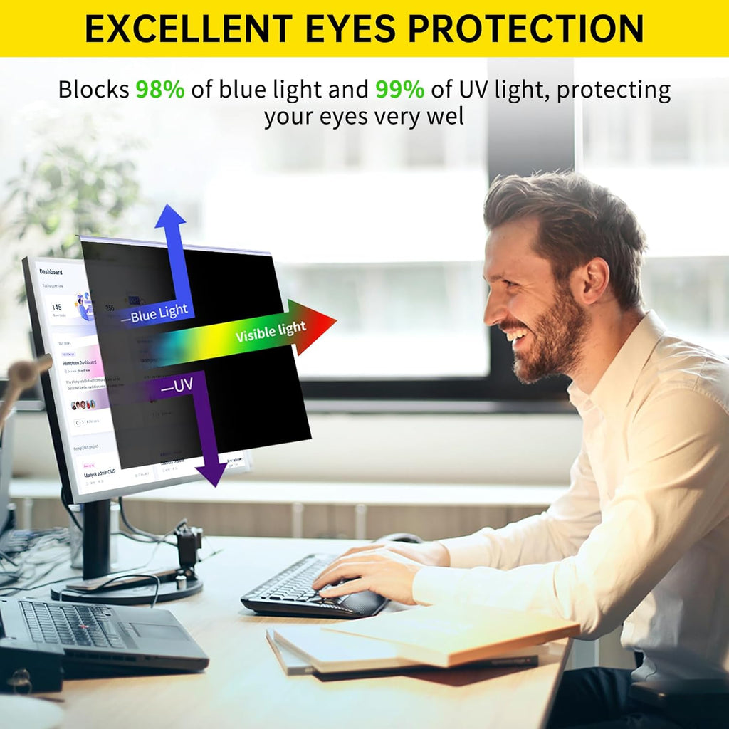[2-Pack 24 Inch Computer Privacy Screen Filter for 16:9 Monitor, Anti-Blue Light, Anti-UV,Blue Light Blocking Removable Privacy Protector Shield Fits 23.6", 23.8", 24" Monitors