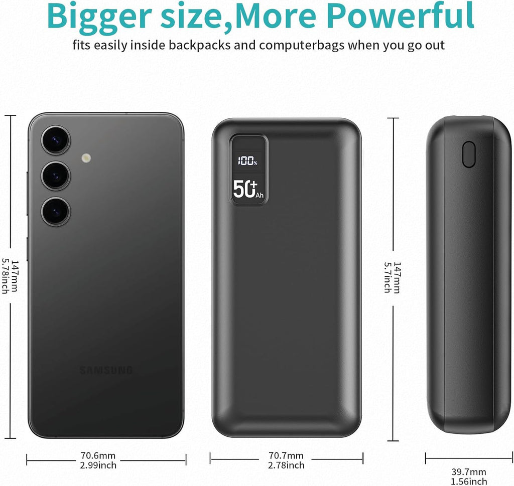 Power Bank 50000mAh 22.5W Fast Charging Portable Charger USB-C Quick Charge with 3 Outputs & 2 Inputs LED Display Huge Capacity External Battery Pack for Most Electronic Devices on The Market