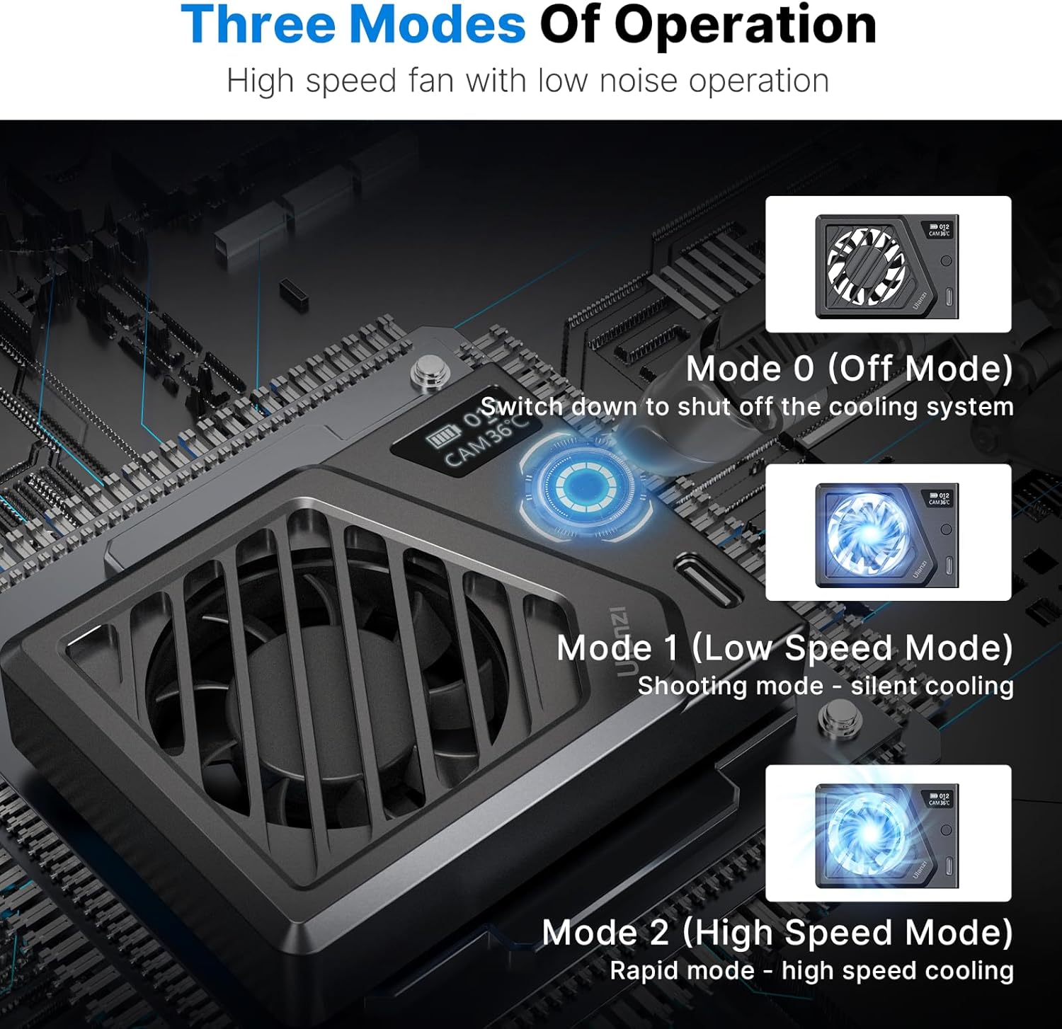ULANZI Camera Cooling Fan Silver New, Spring Telescopic Mounting Adjustable Mini Intelligent Cooling Fan Real-time Monitoring with Type-C Charging Port, Compatible with Sony Canon FUJIFILM Nikon
