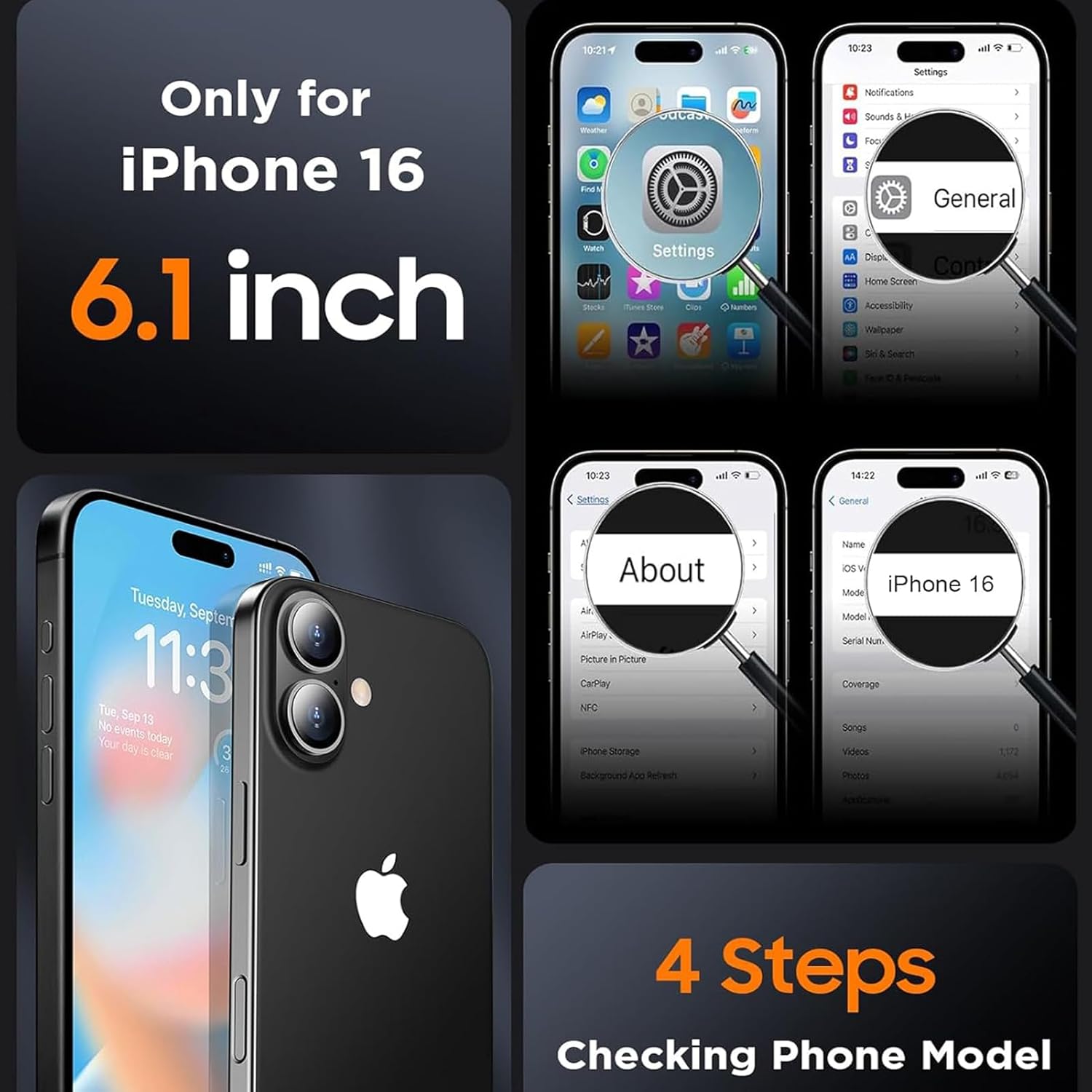 Battery Case for iPhone 16, Upgraded 10000mAh Ultra-Slim Rechargeable Portable Extended Battery Pack Support Qi Wireless Charging Case Compatible with iPhone 16 (6.1 inch) Charger Case Cover(Black)