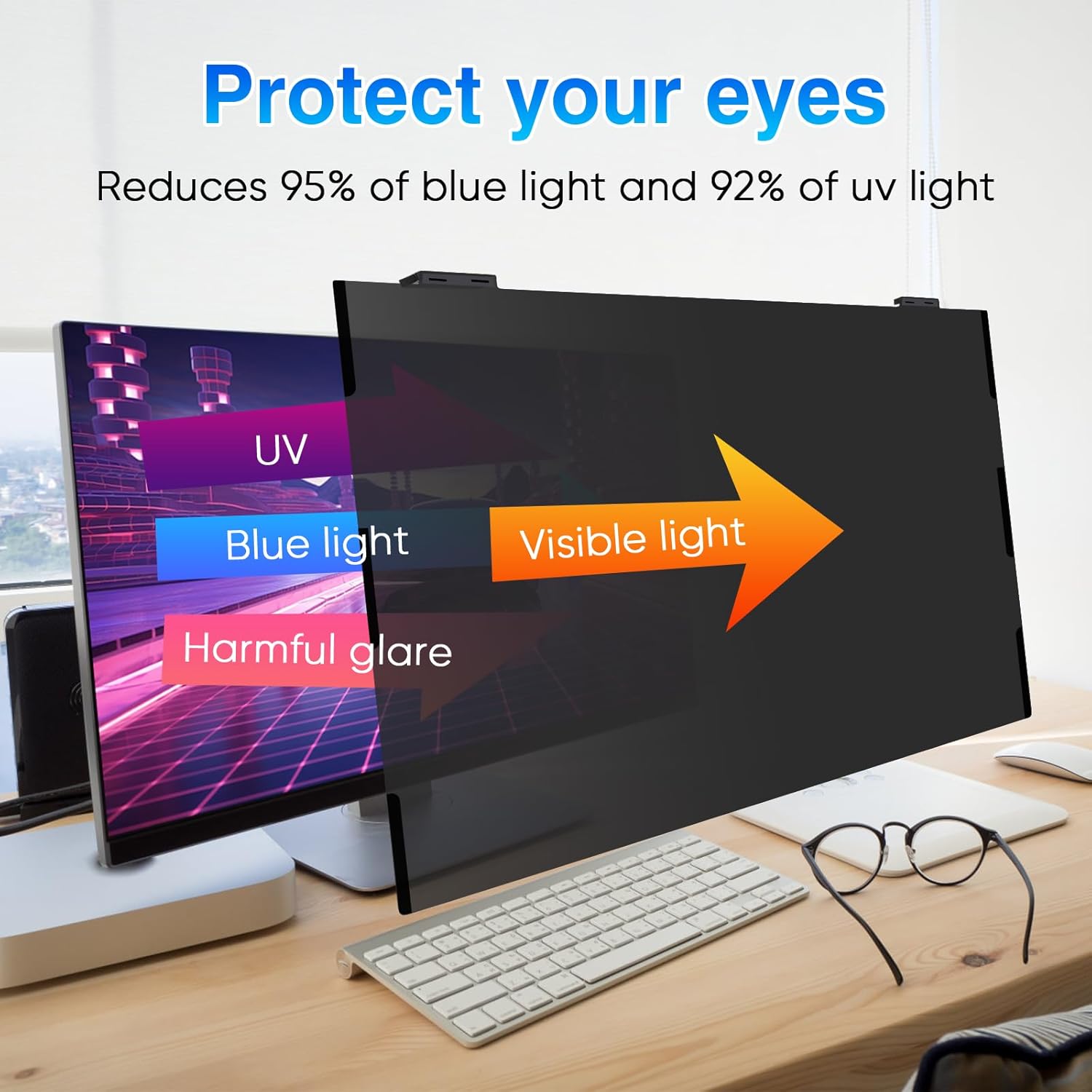 Magnetic Computer Privacy Screen, 27 Inch Removable Hanging Shield for Frameless Monitor 16:9 Widescreen, Anti Blue Light Filter, Anti-Glare Protector