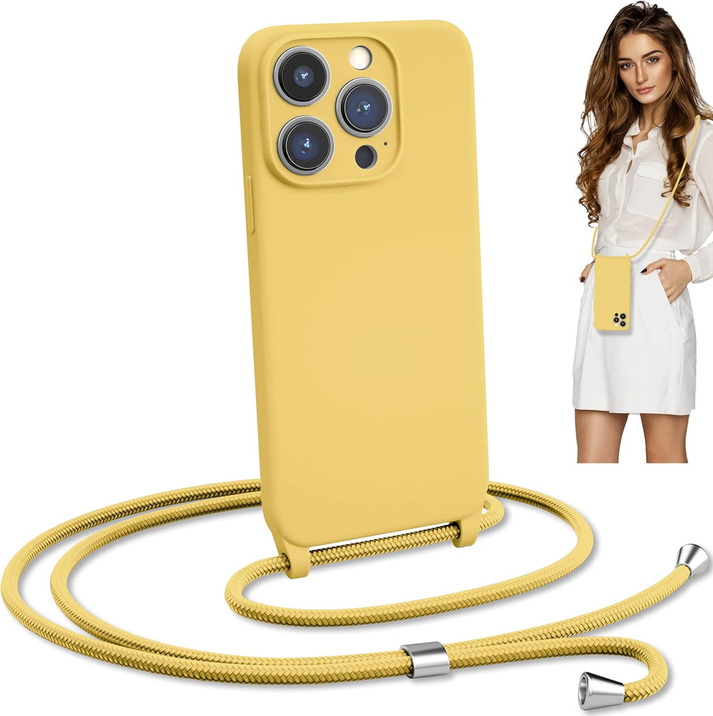 Blaspins Crossbody Lanyard Strap Case for iPhone 13, Neck Cross Body, Adjustable Holder Removable, Drop Protection Shockproof, Hands-Free Silicone Case Cover 6.1 inch, 150 cm Strap, iP13 - Yellow