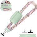 Clip and Go Strap for Phone with Wallet Crossbody, Adjustable Phone Lanyard with Detachable RFID Wristlet Wallet, Pattern Strap, Green (M)