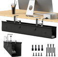 Under Desk Cable Management Tray, 40-inch No-Drill Cord Organizer with Anti-Sag Reinforced Base, Fabric Wire Management Hider for Standing Desk, Office & Gaming Accessories - Black