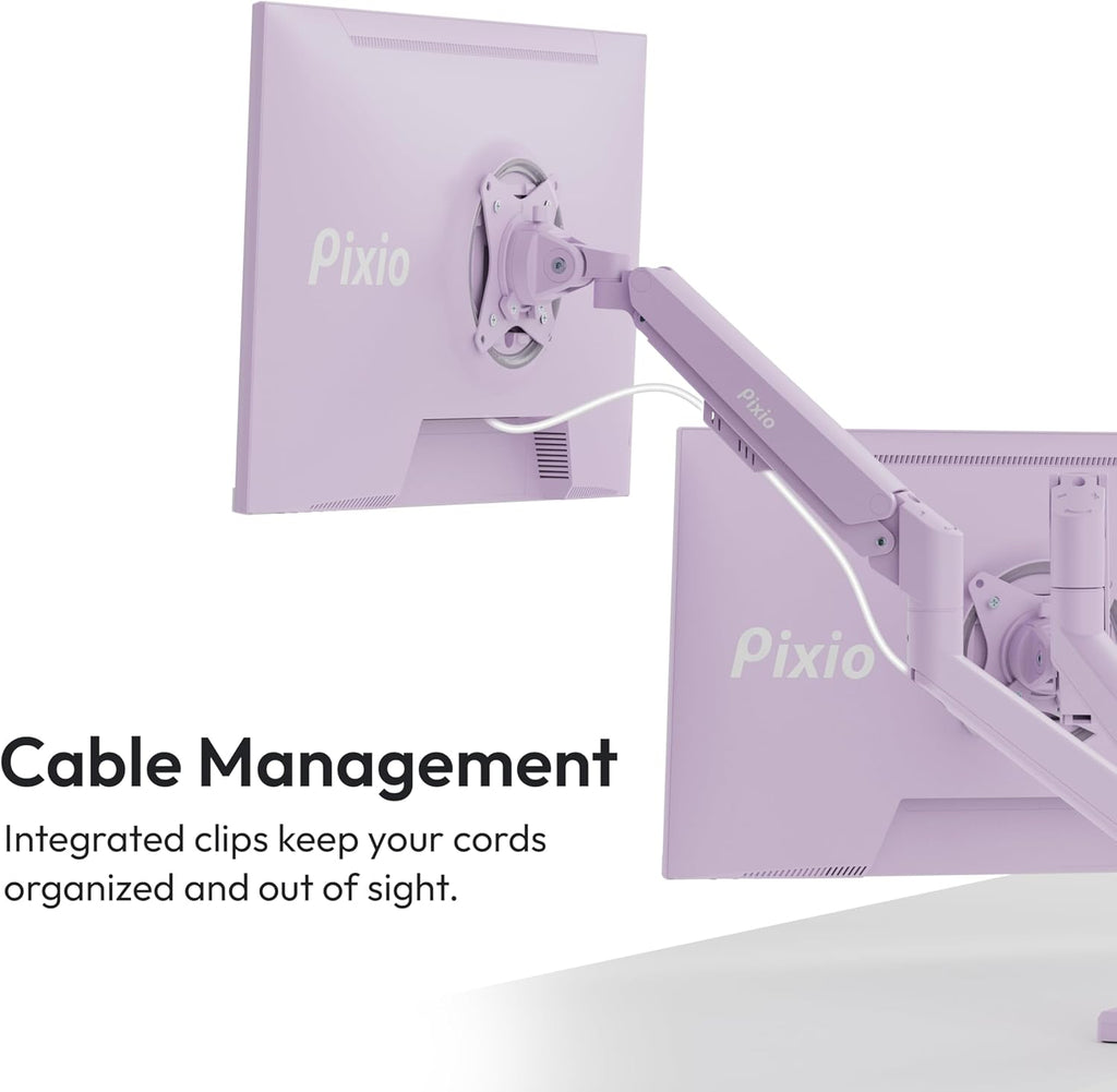 Pixio PS1D Wave Purple Dual Monitor Arm Stand Desk Mount - Fits up to 32 inches Monitors and up to 19.8lbs. VESA Compatibility and Integrated Cable Management