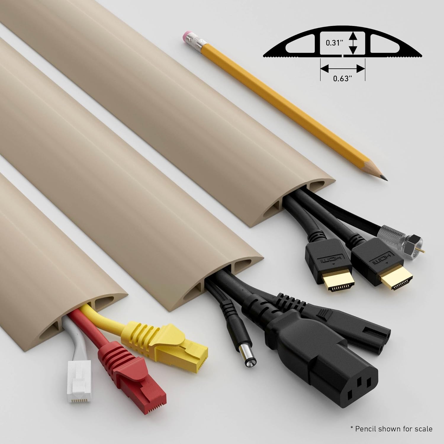 D-Line 6ft Floor Cord Cover, Cable Protector, Hide Extension Cords, Protect Cords, Prevent Cable Trips, Heavy Duty Cord Hider - Cable Cavity = 0.63" (W) x 0.31" (H) - Beige