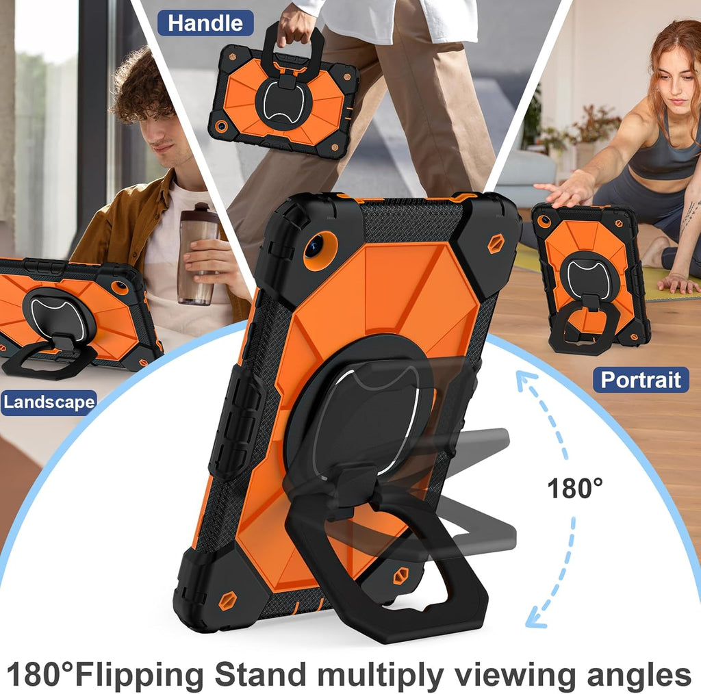 for Galaxy Tab A9 Plus Case 11 Inch, Rugged Case for Samsung Galaxy A9+ Tablet with Screen Protector 360 Rotating Stand Shoulder Strap Pen Holder, 2023 Model(SM-X210/X216/218), Black Orange