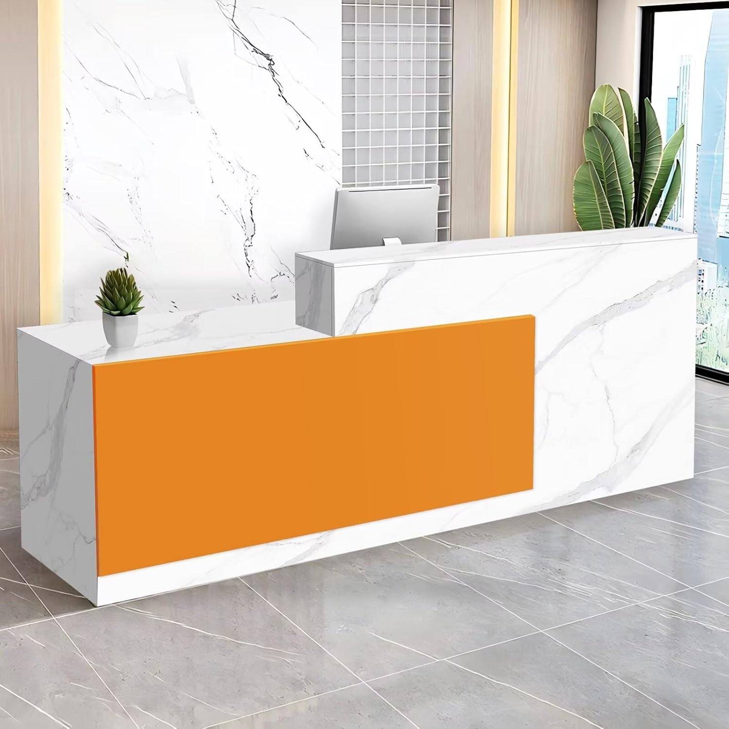 Reception Desk with Counter Modern Checkout Counter with Lockable Drawer Keyboard Tray Receptionist Desk for Office Salon Reception Table U Left 47inch/120cm