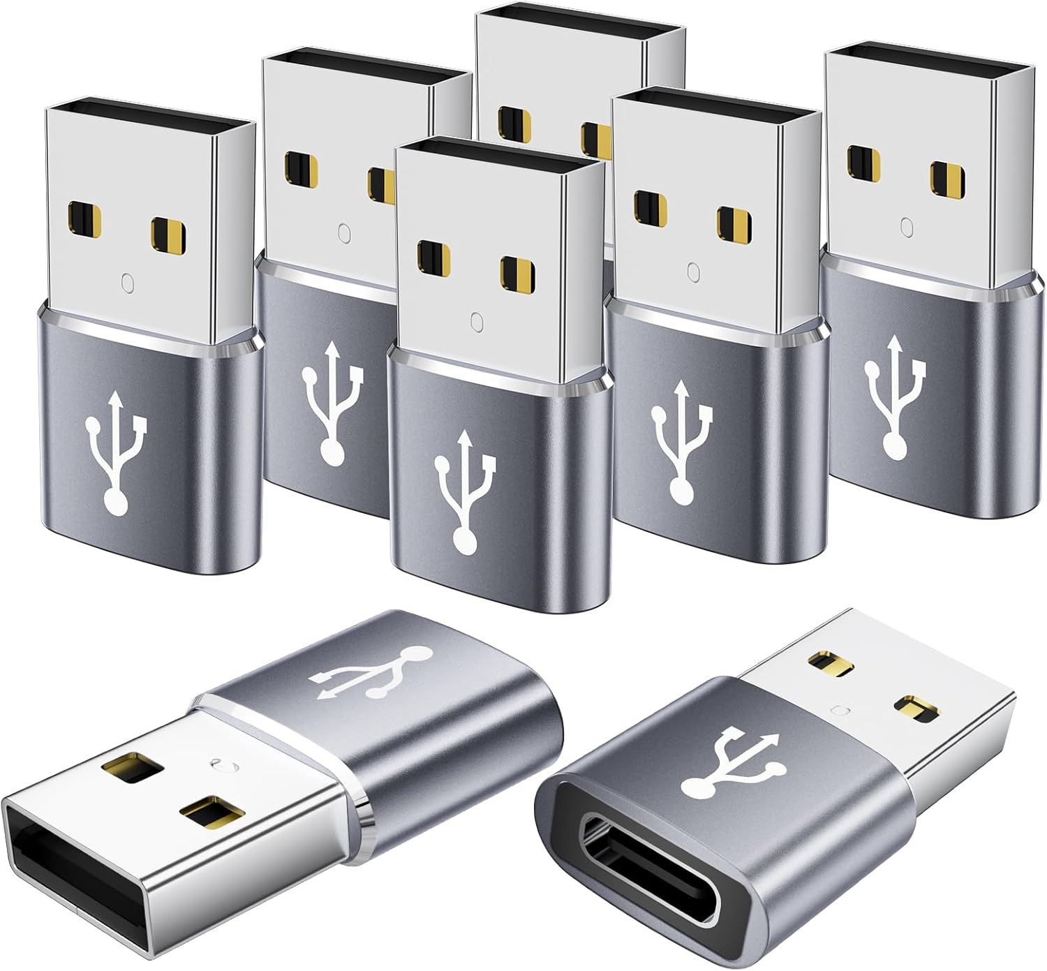 USB to USBC Adapter 8 Pack,USB A to C Adapter,USBC Female to USBA Male OTG Connector,C Cable Converter for iPhone,iWatch,Car Play,USB Charger,Grey