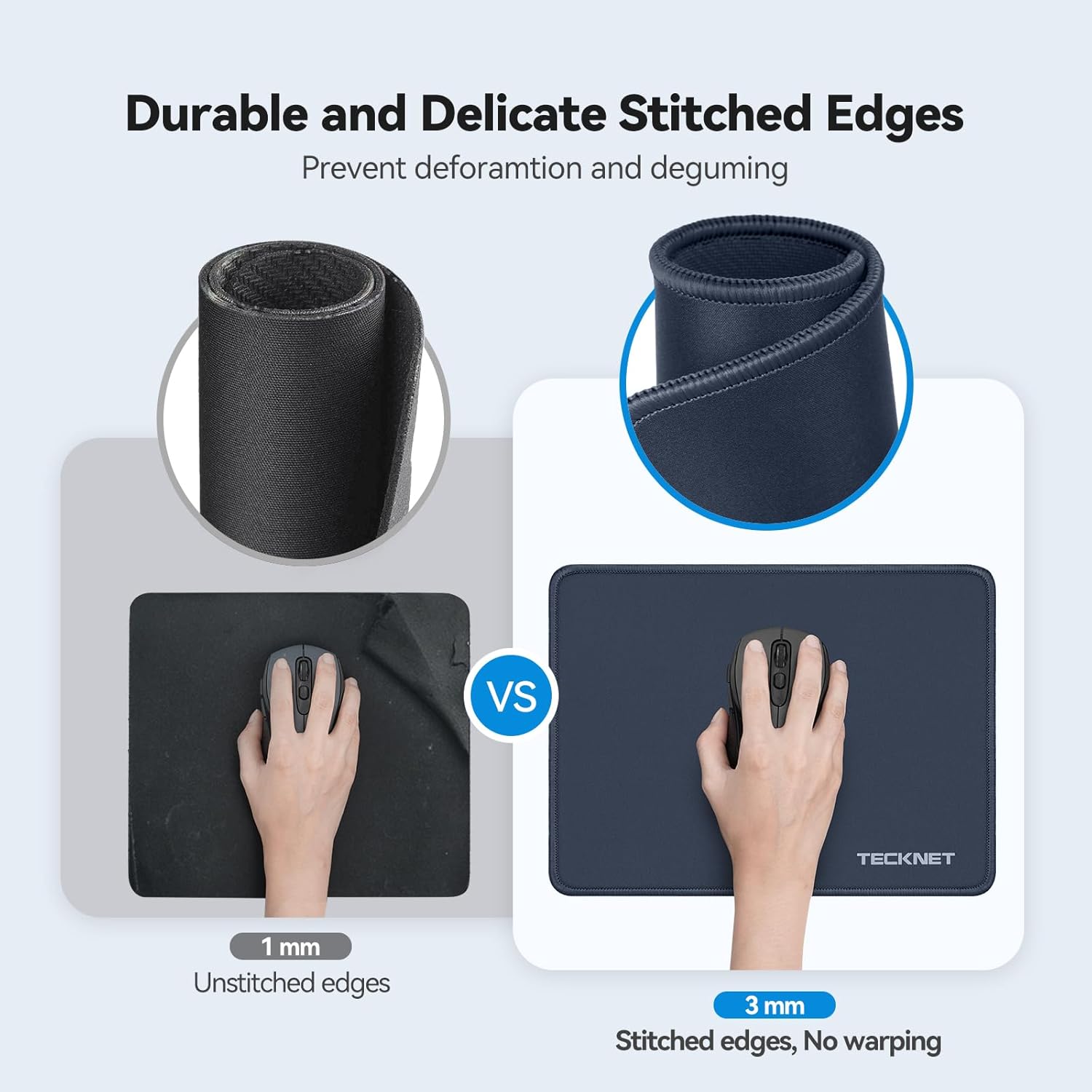 TECKNET Mouse Pad with Anti-fray Stitchin, Waterproof Surface & Non-Slip Rubber Base with Stitched Edges Gaming Mouse Mat for Laptop，Compatible with Laser and Optical Mice
