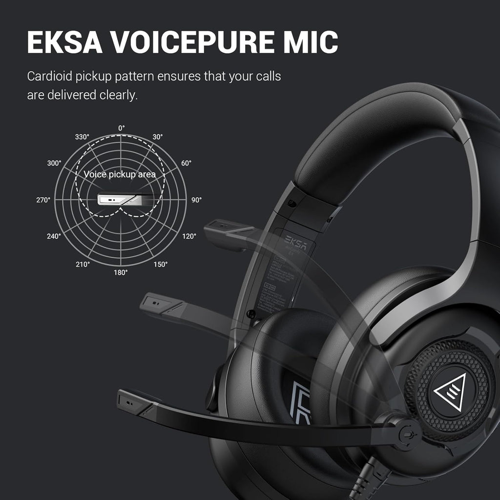 EKSA Headset with Microphone for PC, Computer Headphones with Noise Cancelling Microphone, Over-Ear All Day Comfortable, Immersive Sound 3.5mm Wired Gaming Headset for Laptop/Xbox/Switch/PS4/PS5