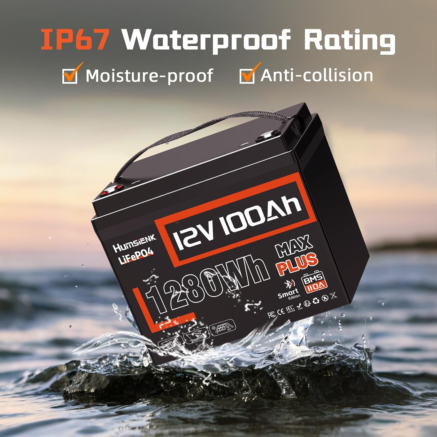 2 PCS 12V 100Ah LiFePO4 Lithium Battery MAX PLUS, Built-in 110A BMS & Bluetooth 5.0, 15000+ Deep Cycles Lithium Batteries, Max. 1280Wh, 10-Year Lifespan for RV, Marine