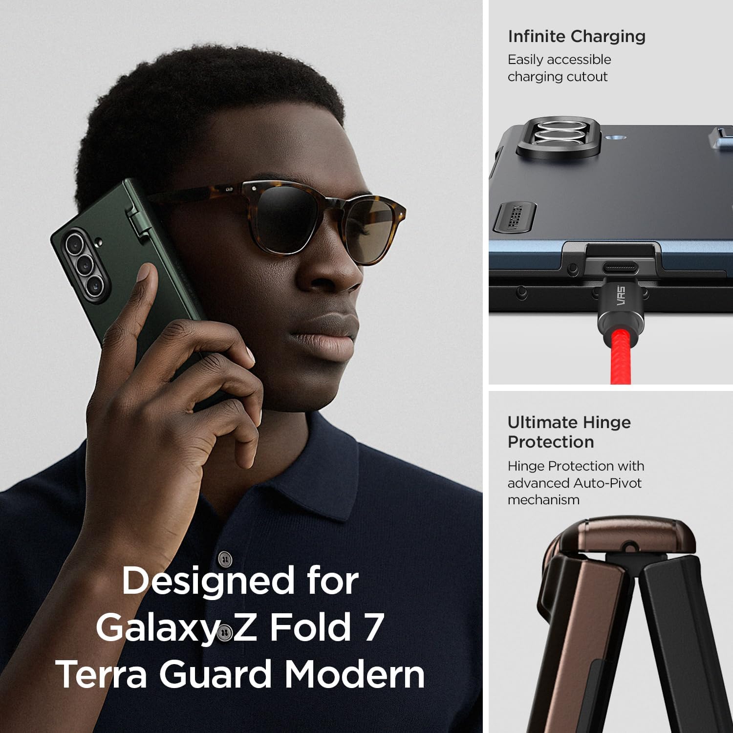 VRS DESIGN Terra Guard Modern for Galaxy Z Fold 7 (2025) – Magnetic Phone Case with Built-in Screen Protector, Rugged Dual Layer Protection & Spring-Loaded Hinge Cover (Navy)