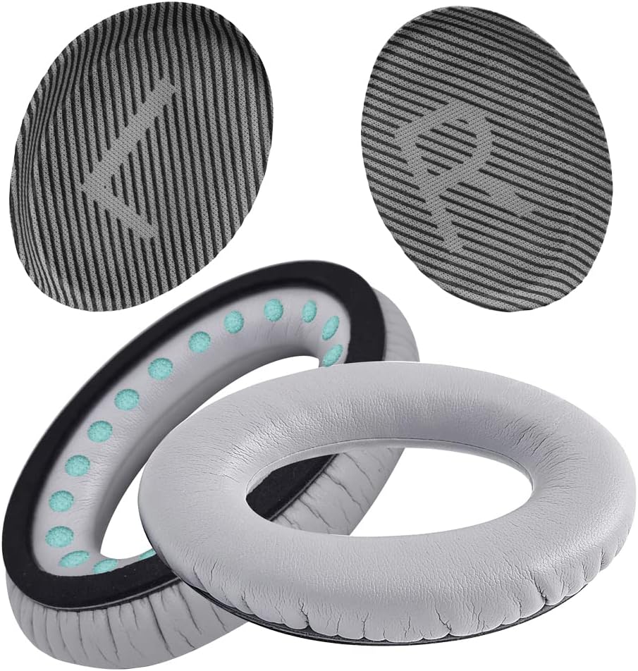 Professional Headphone Replacement Ear Pads for Bose QuietComfort 35 QC 2 15 25 Earpads Cushion for QC2 QC15 QC25 SoundTrue SoundLink Around-Ear Headphones (QC35/35ii, Silver Cushion + Grey Mat)