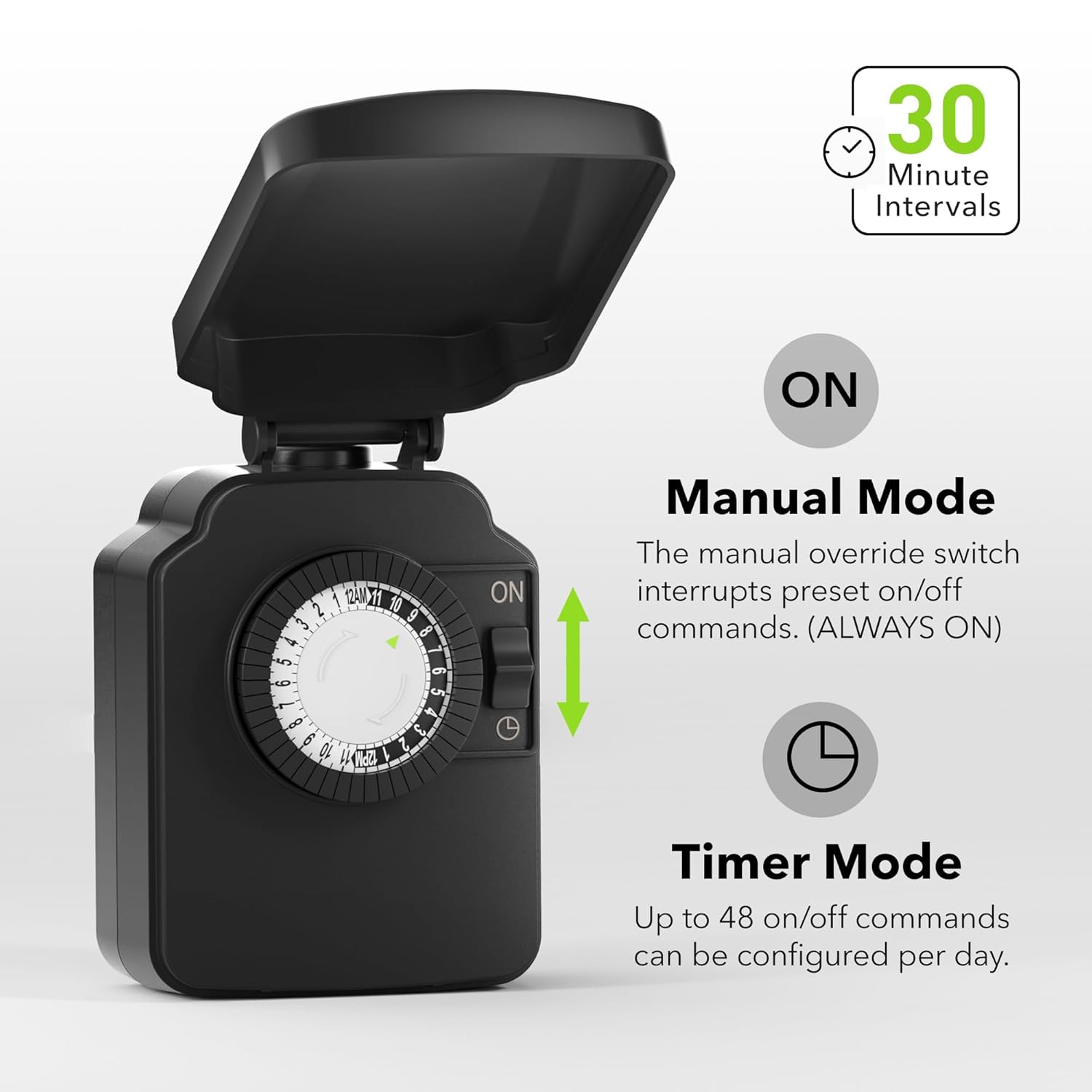 BN-LINK 24-Hour Mechanical Outdoor Light Timer, Waterproof, Heavy Duty, 15A 1/2HP, 1 Grounded Timer Outlet for Home and Garden,ETL Listed,2 Pack