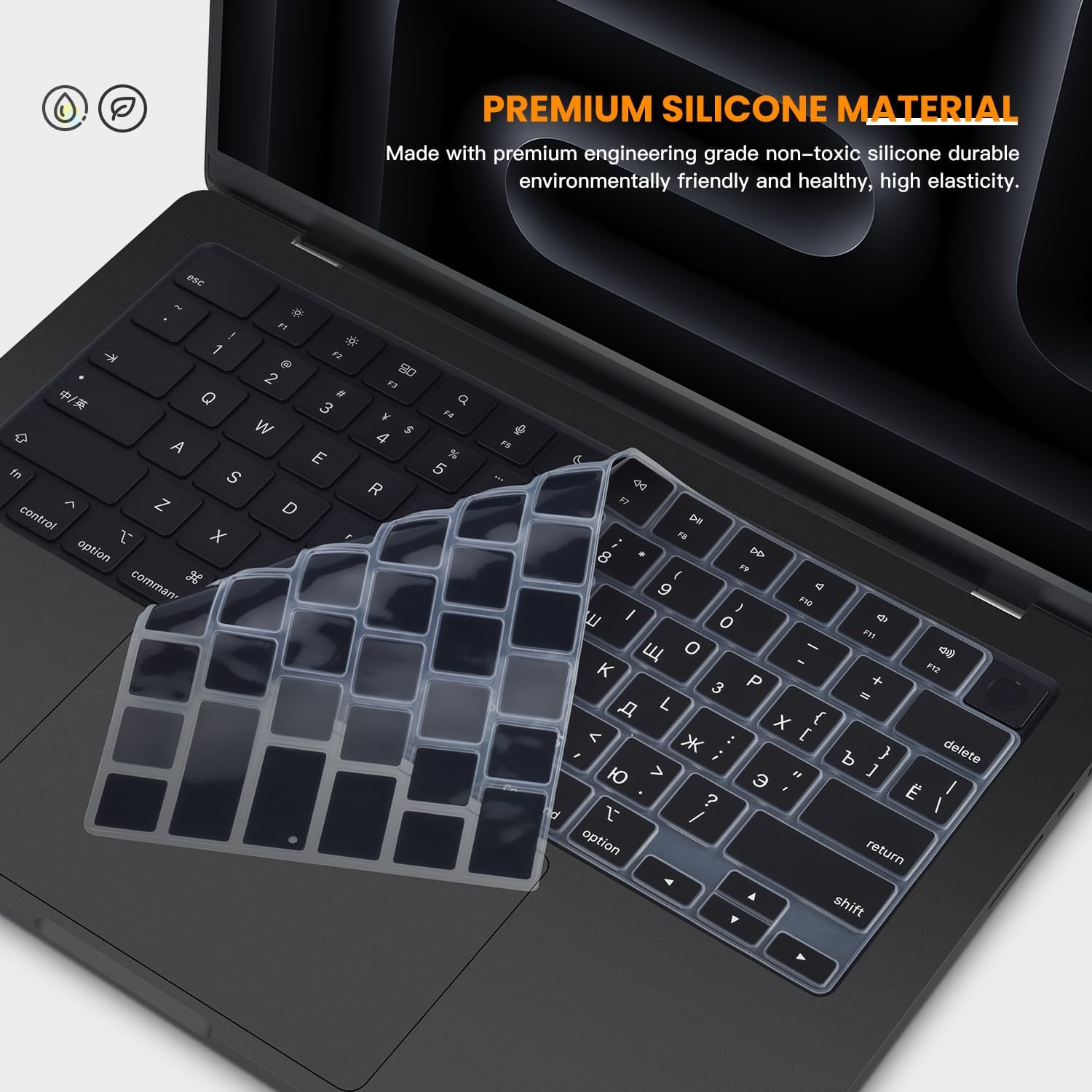 Russian Keyboard Cover Skin for 2024 2023 2022 2021 Apple MacBook Pro 14 A3112 A3401 A3185 A2992 A2918 A2442 A2779, MacBook Pro 16 A3403 A3186 A2991 A2485 A2780 M4 M3 M2 M1 Pro Max Protector-Black