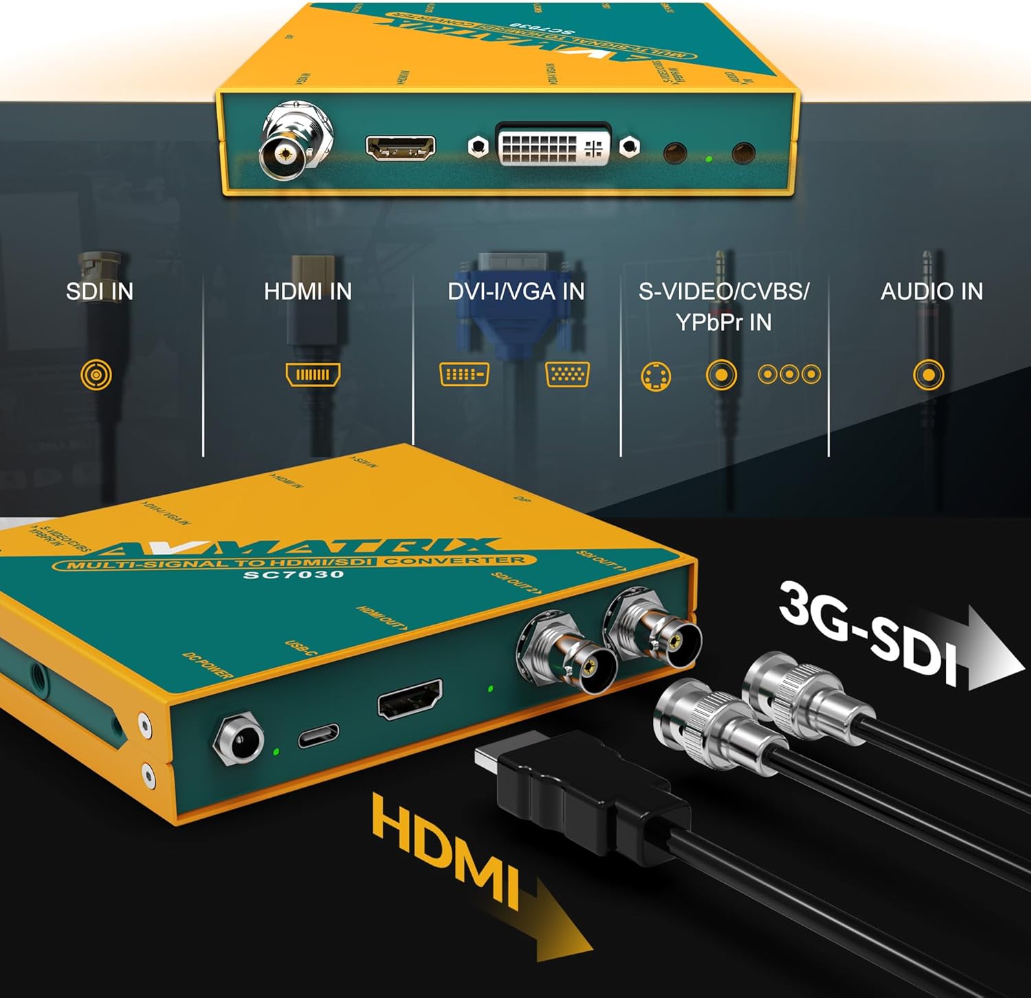 AVMATRIX SC7030 Multi-Signal Converter SDl/HDMl/DVI-I/VGA/CVBS/S-Video/YPbPr to HDMI/SDI,UP/Down Scaling and Frame Rate 1080P Video Converter, SDI Splitter,Audio Embedding & Aspect Ratio Adjustment