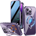 [360° Rotatable CD Stand & Built-in Privacy Screen] Magnetic Case for iPhone 14 Pro Max[Compatible with MagSafe&Full Signal]Mil-Grade Shockproof Full body Anti-Spy Cover for 14 Pro Max-Purple