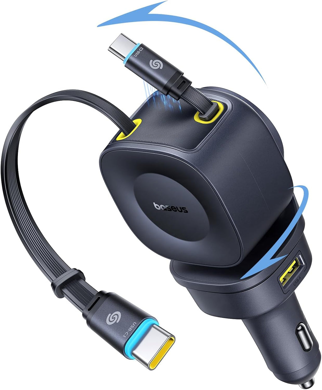 Baseus 163W Retractable Car Charger USB C Fast Charging, PrimeTrip VR2 Max 4 in 1 Fast Car Charger with Dual Retractable USB C Cable for iPhone 16 15 14 Pro Max, Samsung Galaxy S25 Ultra, Android