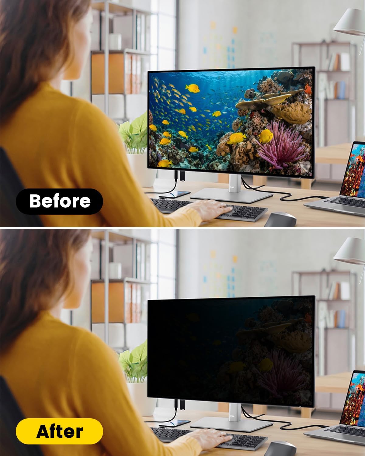 F FORITO 21.5 Inch 16:9 360°Privacy Screen Protector for Computer Monitor, Removable Eye Protection Anti Blue Light Anti Glare Computer Screen Privacy Shield for 21.5" Widescreen Monitors