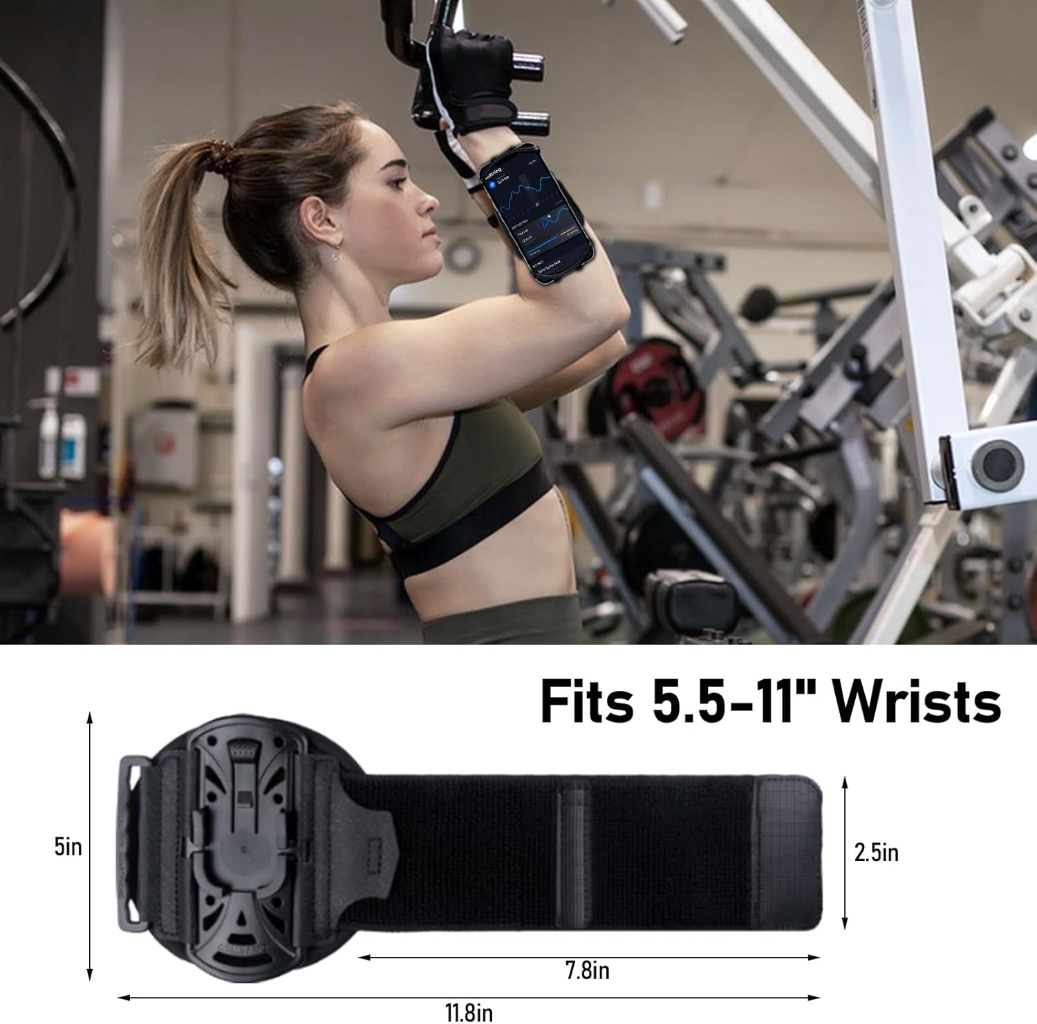 Wristband Phone Holder for Running,Forearm Armbands 360° Rotatable & Detachable Compatible with All 4.5-7 inch Cellphone for iPhone 16/15/14/Pro/ProMax/13/12/11/mini/XS/XR,for Workout Jogging