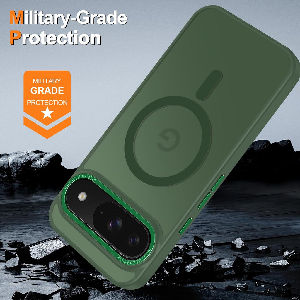 Magnetic for Google Pixel 9/Pixel 9 Pro Case, [Military Grade Drop Protection] [Compatible with MagSafe] Shockproof Slim Translucent Matte Anti-Slip for Women Girls Men Case, Forest Green