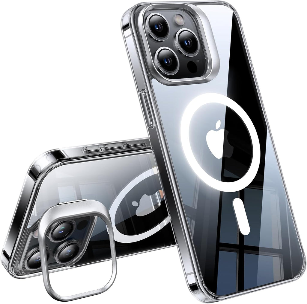 TORRAS Magnetic Kickstand for iPhone 15 Pro Case, [Compatible with MagSafe] [Built-in Camera Stand], Dual Camera Protection Mil-Grade Shockproof Anti-Yellowing Kickstand Case, Crystal Clear, 6.1"