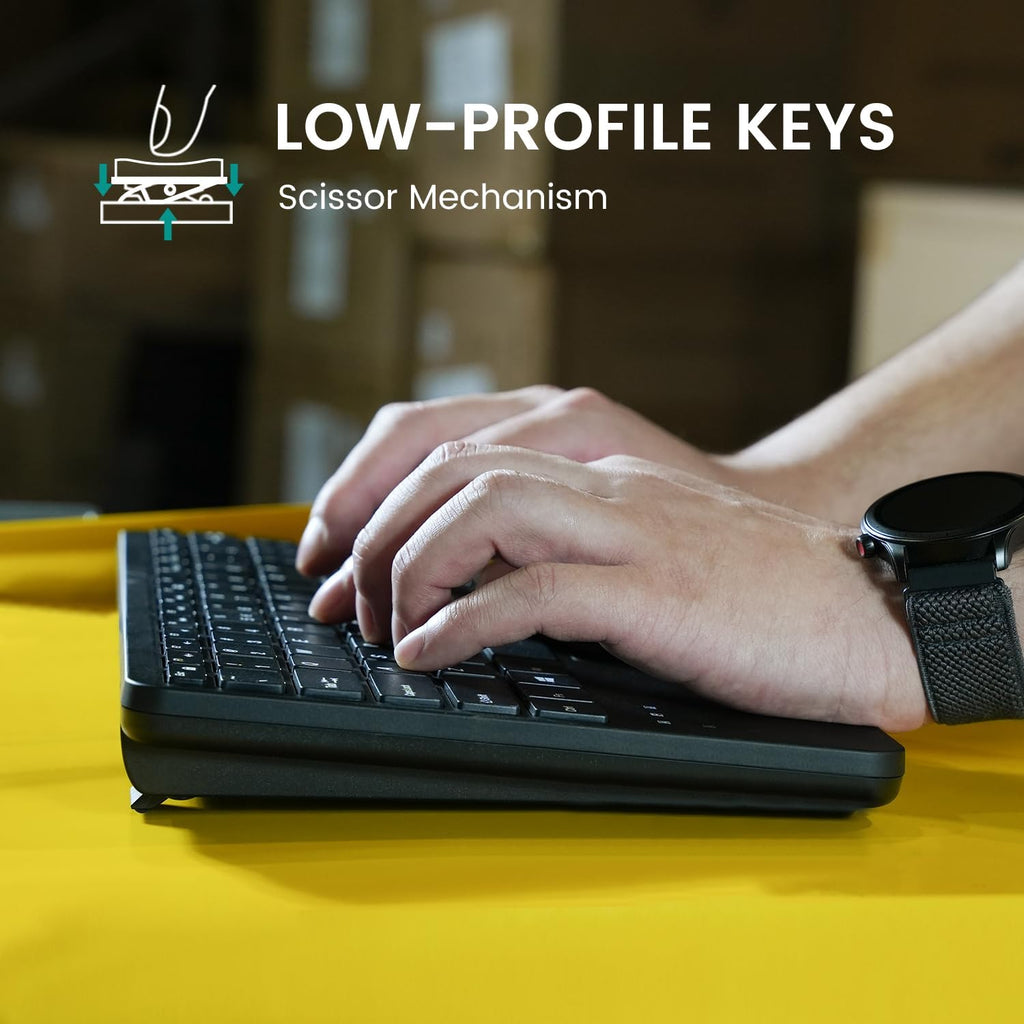Perixx PERIBOARD-725 Wireless Keyboard with Touchpad - Multi-Device Connection with 2.4G and Bluetooth - Silent Scissor Keys - 11.18x7.17x1.1 Inches Dimension - US English