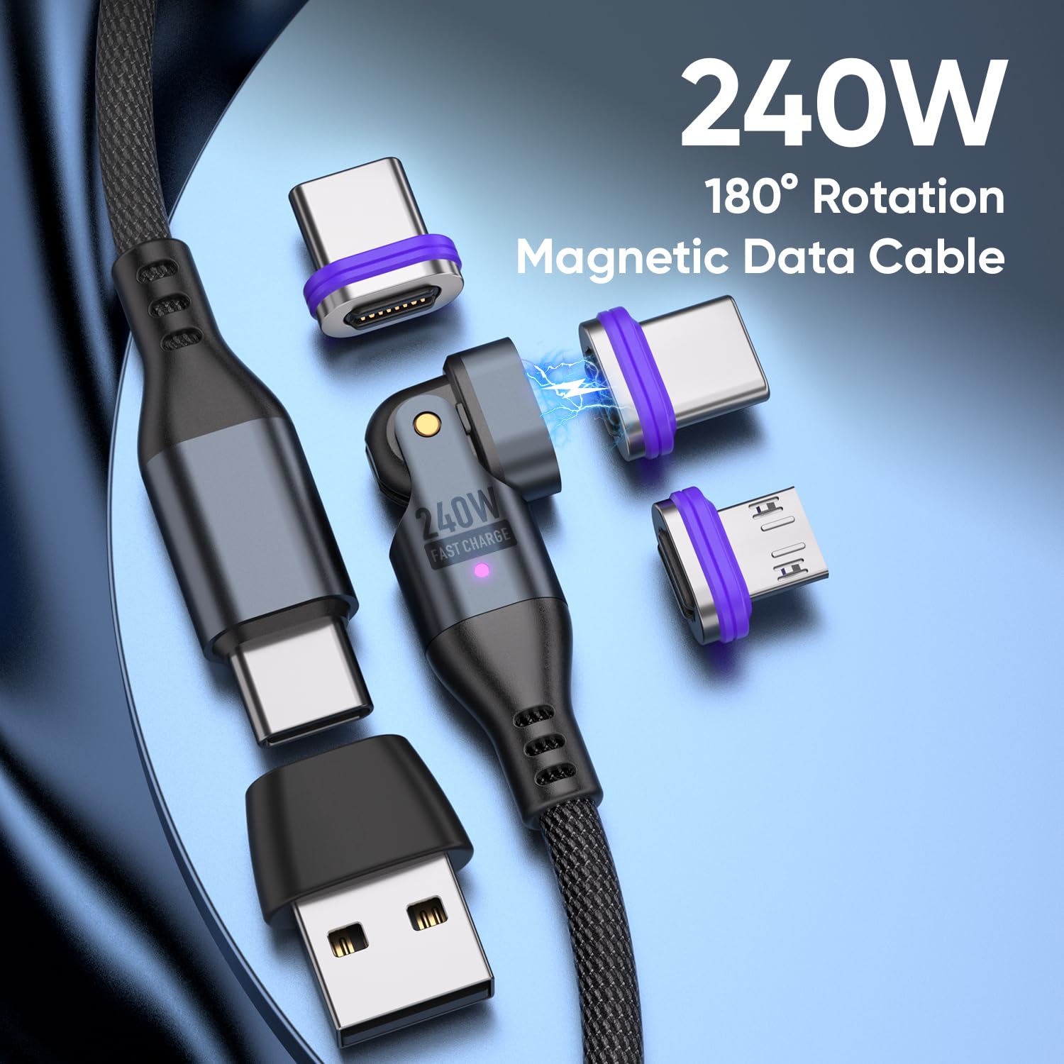 240W Rotating USBC to USB C Magnetic Data Cable, 3ft for Laptop/Tablet/Smart Phone