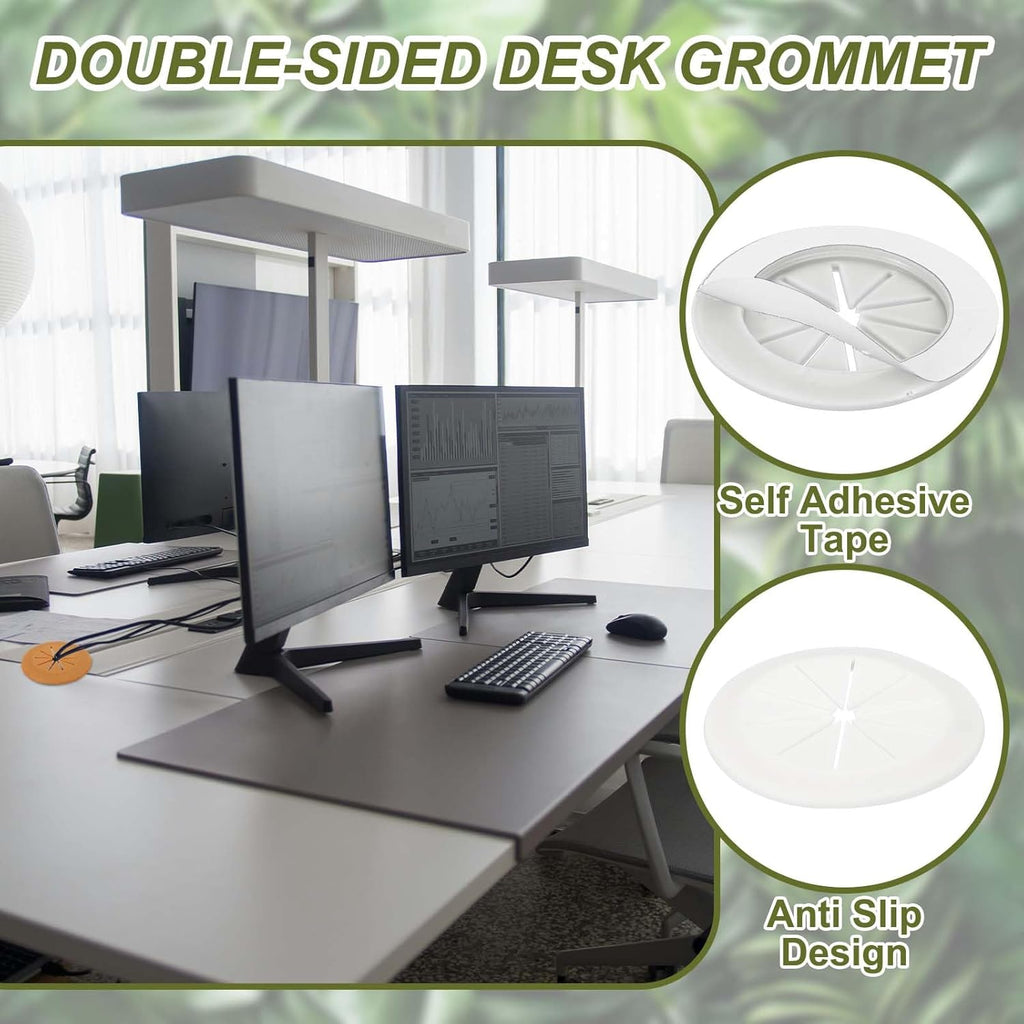 PATIKIL Desk Grommet 2-1/16", 8 Pcs Round Cable Grommet Cord Hole Cover with Adhesive Tape Flexible Table Wire Organizer for Office Home Table Countertop, Light Gray