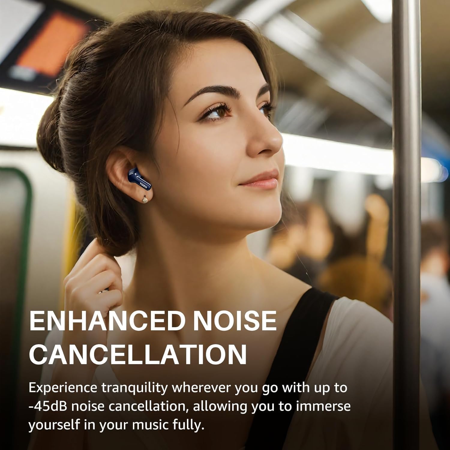 TOZO NC3 Hybrid Active Noise Cancelling Wireless Earbuds with 6 Mics AI Clear Call Ear Buds 55H Playtime with LED Display 32 Preset EQs via APP Bluetooth 5.3 IPX8 Waterproof in Ear Headphones
