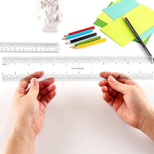 5PCS 6''/12 '' Acrylic Clear Edge Rulers T-Square Ruler, inches and Metric - Image 8