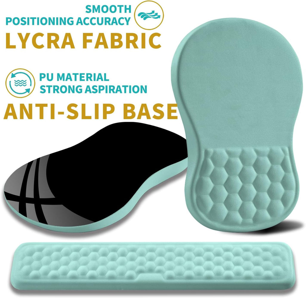 Hokafenle 2 in 1 Ergonomic Mouse Pad Wrist Support & Wrist Rest for Computer Keyboard Set, with Relieve Carpal Tunnel Pain Massage Bulge and Full Memory Gel Design (2In1 Set, Light Blue)