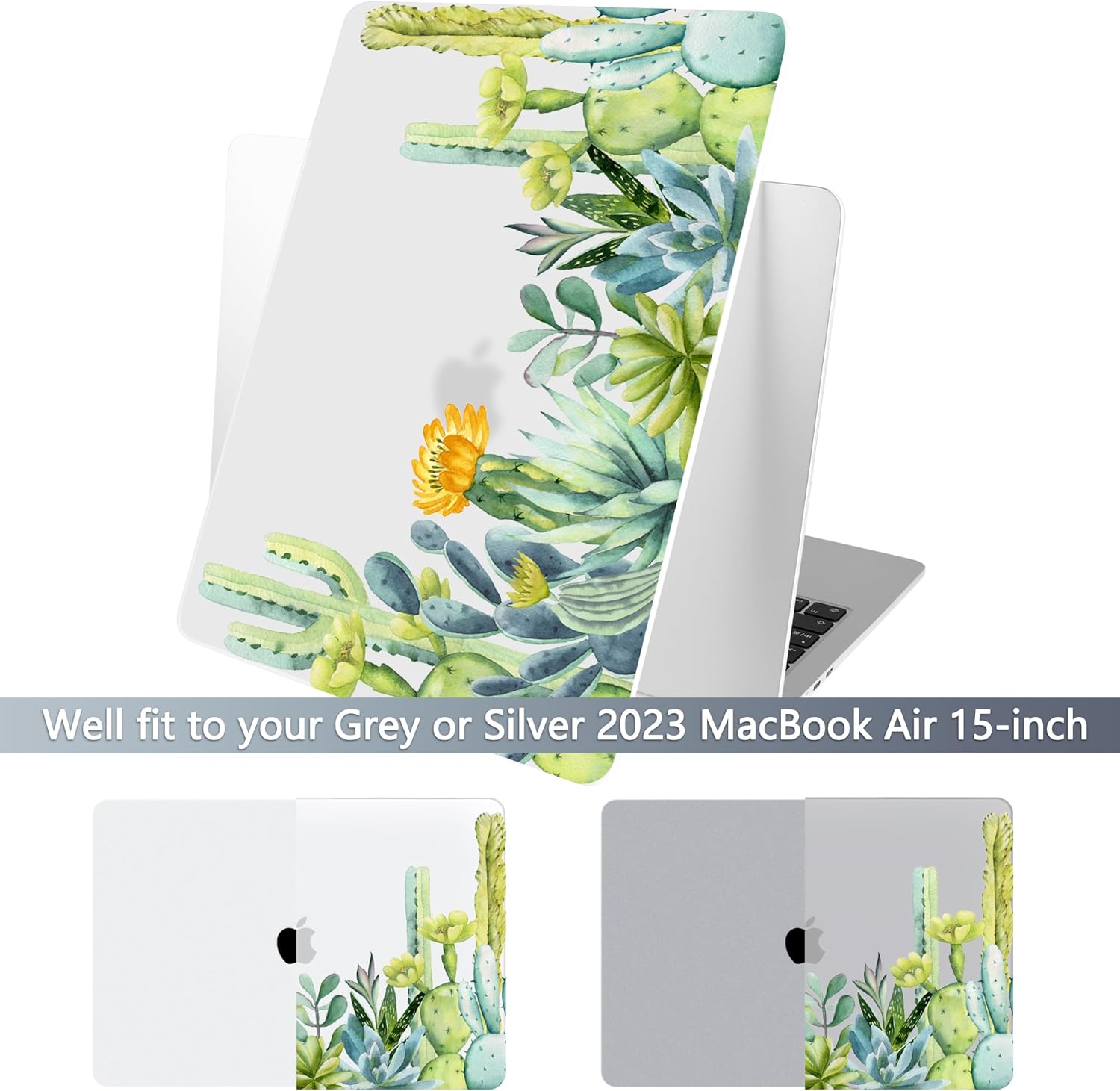 Batianda Premium Case for New MacBook Air 15 inch 2025 M4 2024 2023 with M3 M2 Chip Model A3241/A3114/A2941, Designed Protective Plastic Hardshell & Keyboard Cover & Screen Protector, Cactus