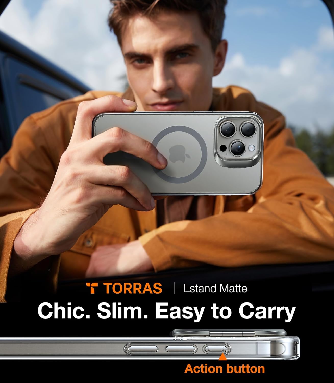 TORRAS Magnetic for iPhone 15 Pro Max Case [Anti-Yellowing][Compatible with MagSafe][Military-Grade Protection][Built-in Invisible Stand] Slim Hard Back Soft Edge, Clear Grey