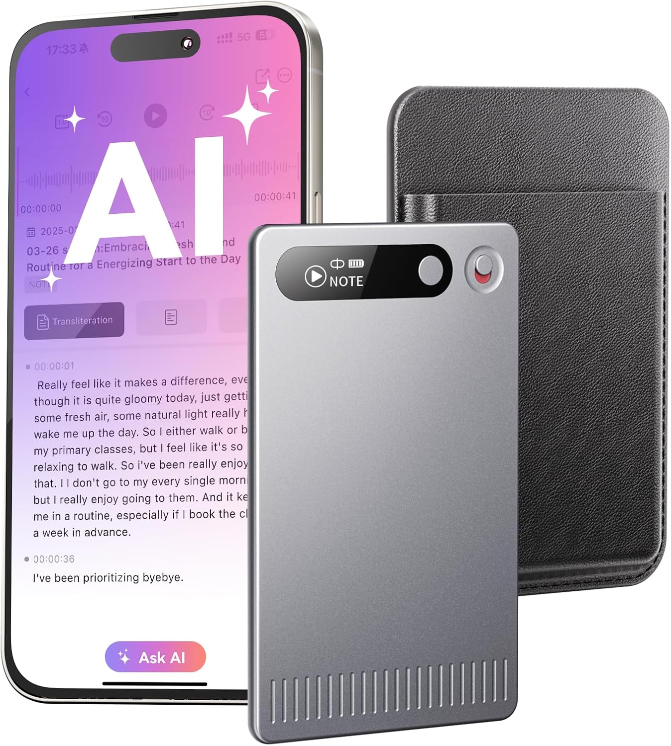 AI Voice Recorder with App Control, Advanced AI Technology for Transcription & Summarization, 64GB Memory, Magnetic Case, Supports 50 Languages – Audio Recorder for Lectures, Meetings, Interviews