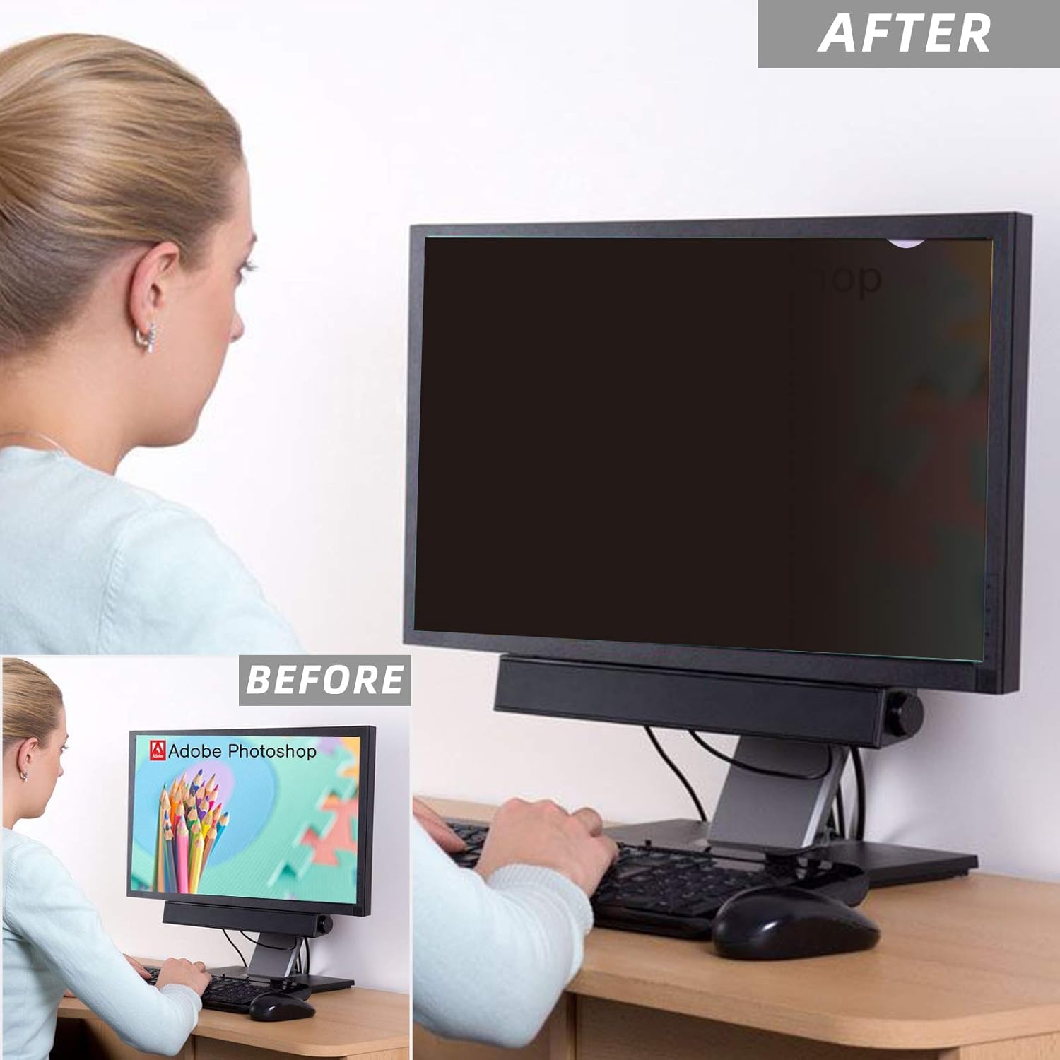 21.5 inch Computer Privacy Screen Filter - Suitable for 16:9 Aspect Ratio Widescreen Monitor - Blue Light Filter - Anti-Glare & Anti-Scratch Protector Film (21.5" Widescreen (16:9))