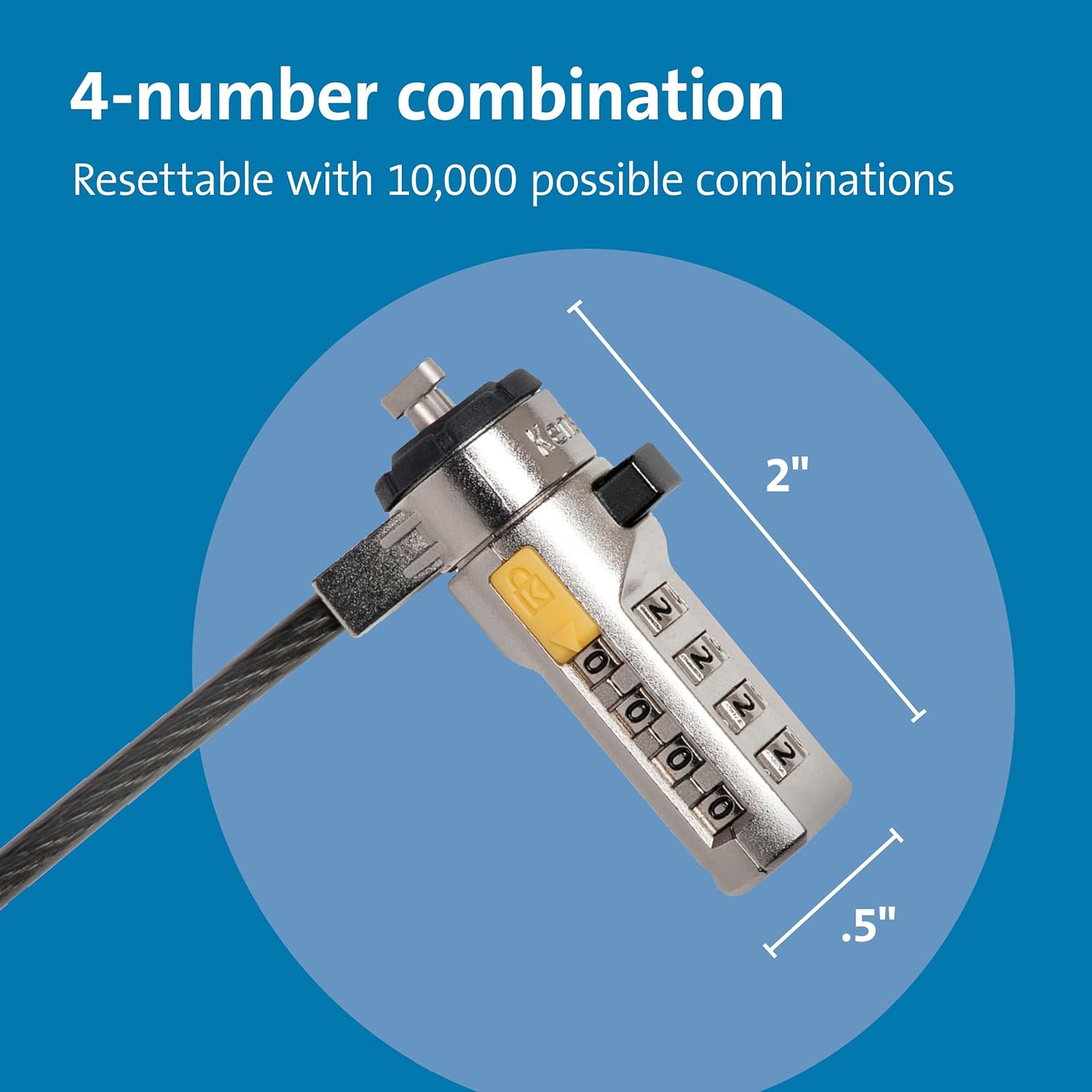 Kensington Combination Cable T-Bar Standard Lock Slot for Laptops, Resettable 4 digit password with 6 Foot Cable, K64673AM